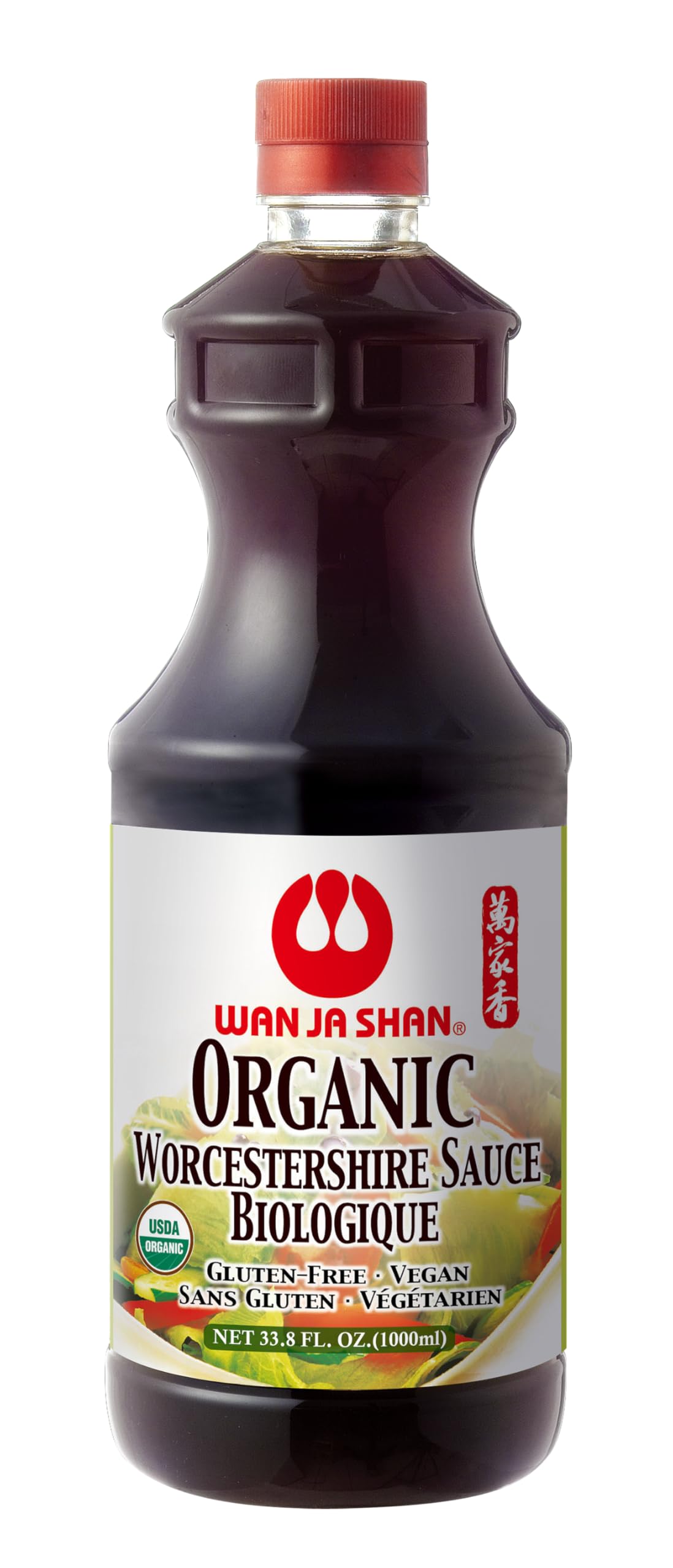 Wan Ja Shan Organic Worcestershire Sauce 33.8oz. USDA Organic, Umami-Rich Flavor | Marinade, Glaze, Dressing & Dipping Sauce | Gluten Free Non GMO, Vegan, Kosher Parve Great for Meats, Vegetables & Stir Fry
