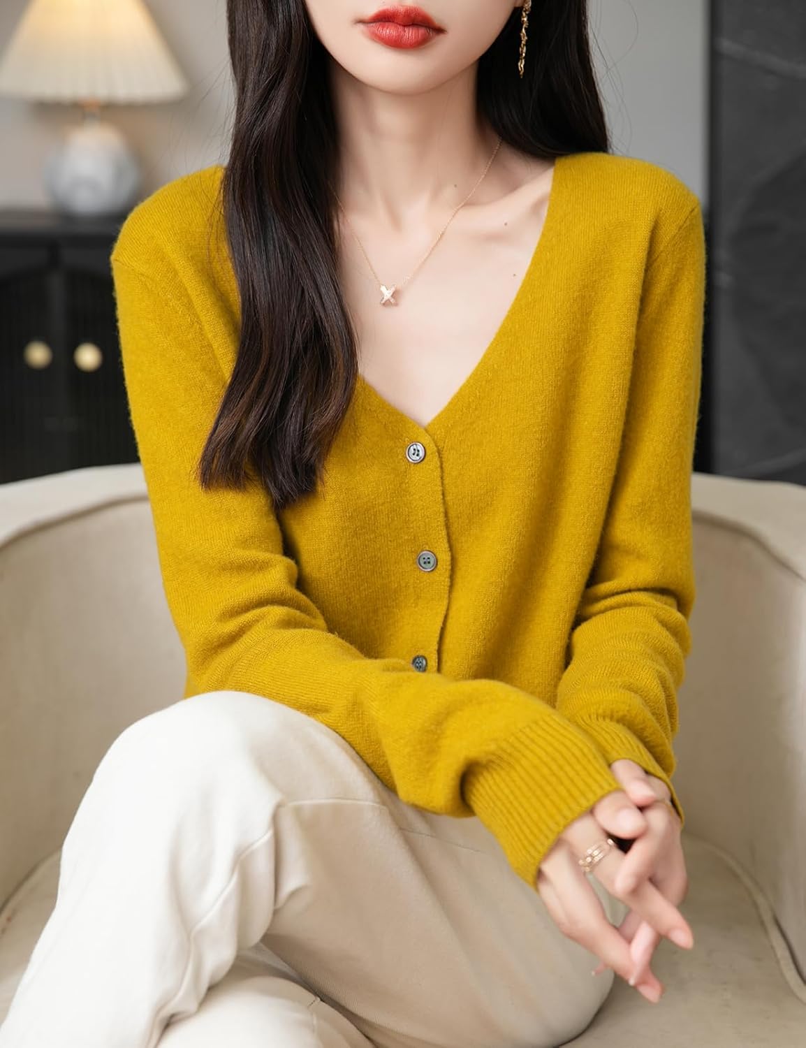 Chanyarn Women's 100% Merino Wool Cardigan 2025 Fall Winter Sexy V Neck Long Sleeve Lightweight Knit Cardigan Sweater - Image 2