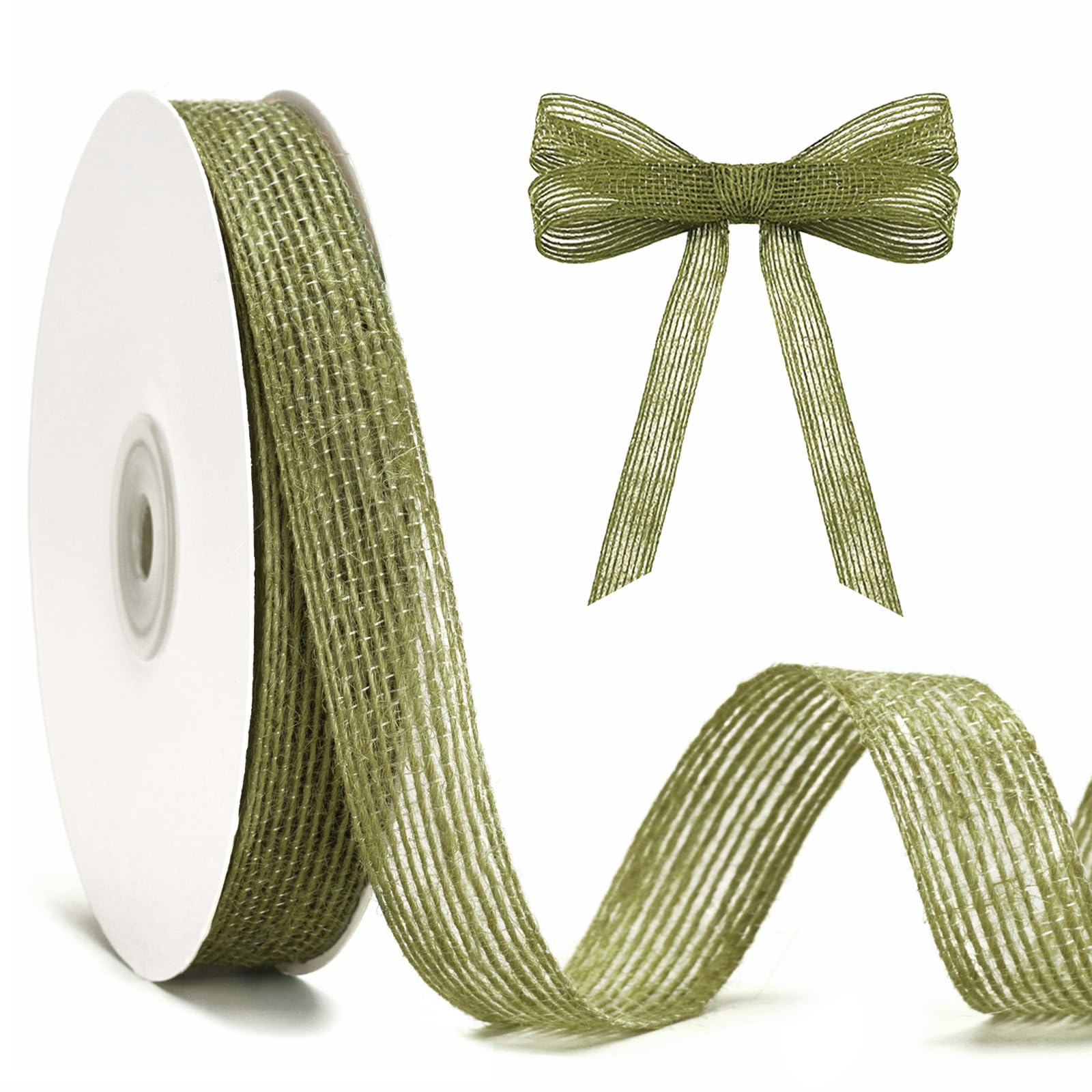 jijAcraft 2CM Sage Green Burlap Ribbon: 20 Yards Natural Hessian Ribbon for DIY Crafts, Rustic Jute Ribbons for Gift Wrapping, Florist, Wedding, Party & Home Decor — image 1