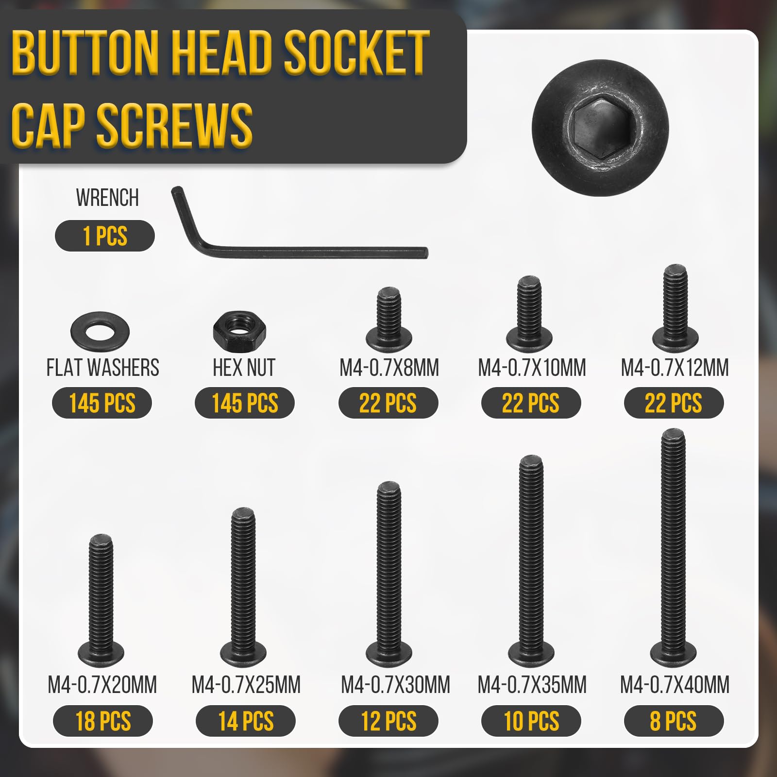 DTGN 418Pcs M4-0.7x8/10/12/20/25/30/35/40mm Button Head Socket Cap Screws - Image 2