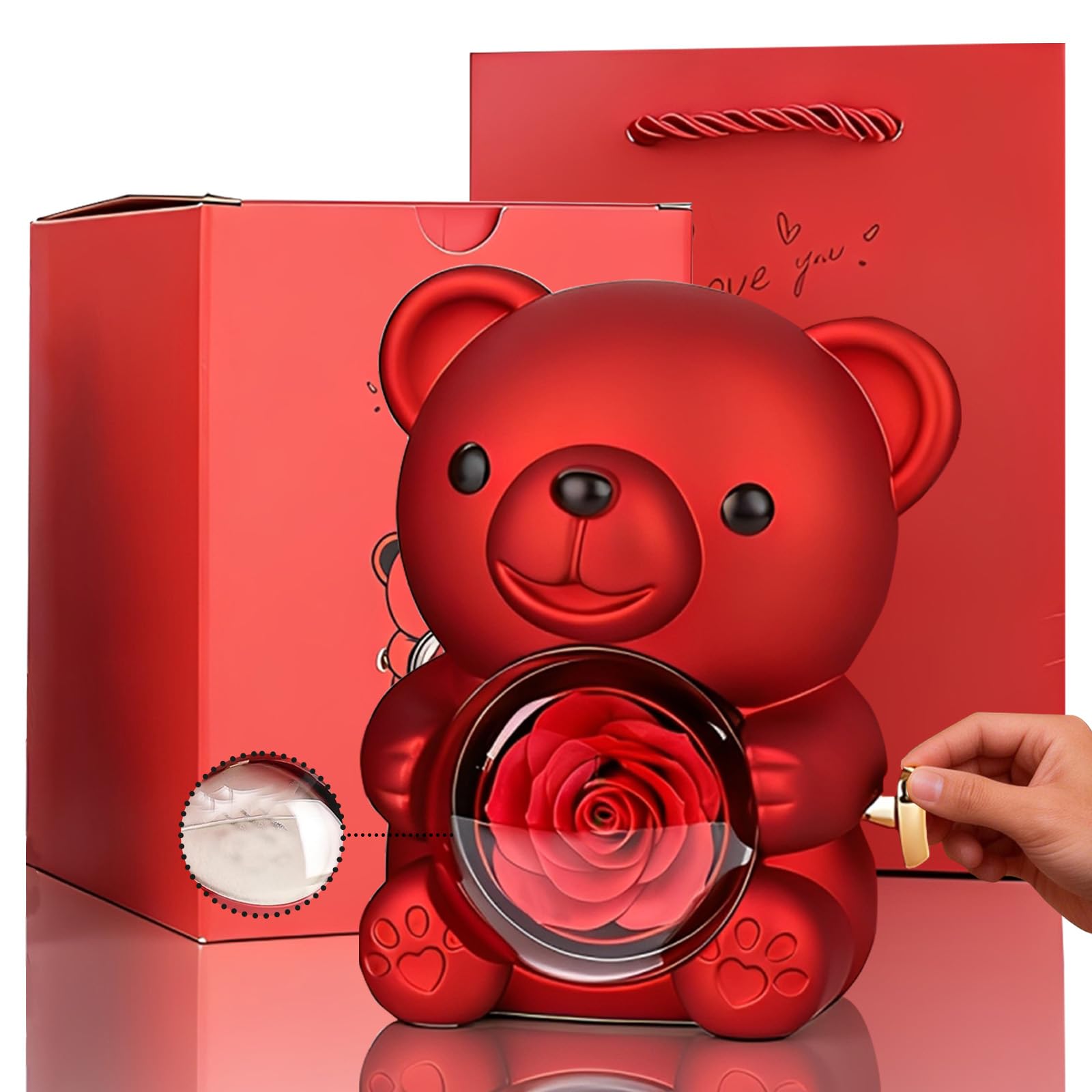 yayafunfun Red Romantic Teddy Bear with Preserved Rose Heart, Hidden Jewelry Box, Eternal Red Rose Teddy Bear Gift for Women Girl Valentines Day, Mother's Day, Birthday,Wedding, Bridal Shower — image 1