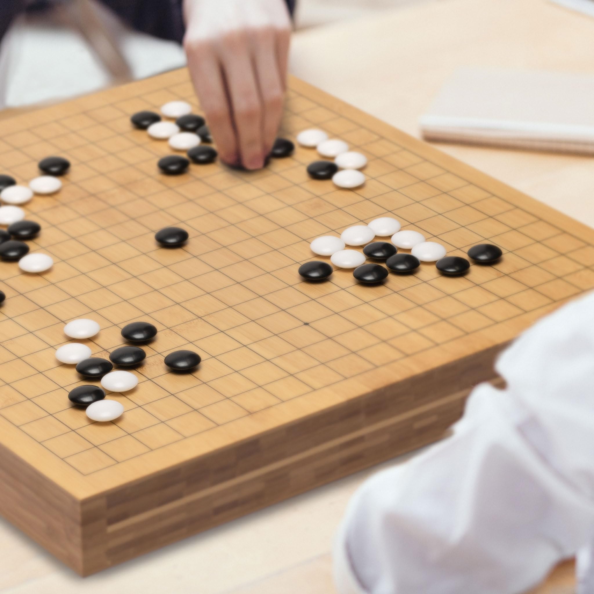 Yellow Mountain Imports Bamboo 2-Inch Reversible 19x19/13x13 Go Game Set Board with Double Convex Melamine Stones and Bamboo Bowls - Classic Strategy Board Game (Baduk/Weiqi) - Image 2