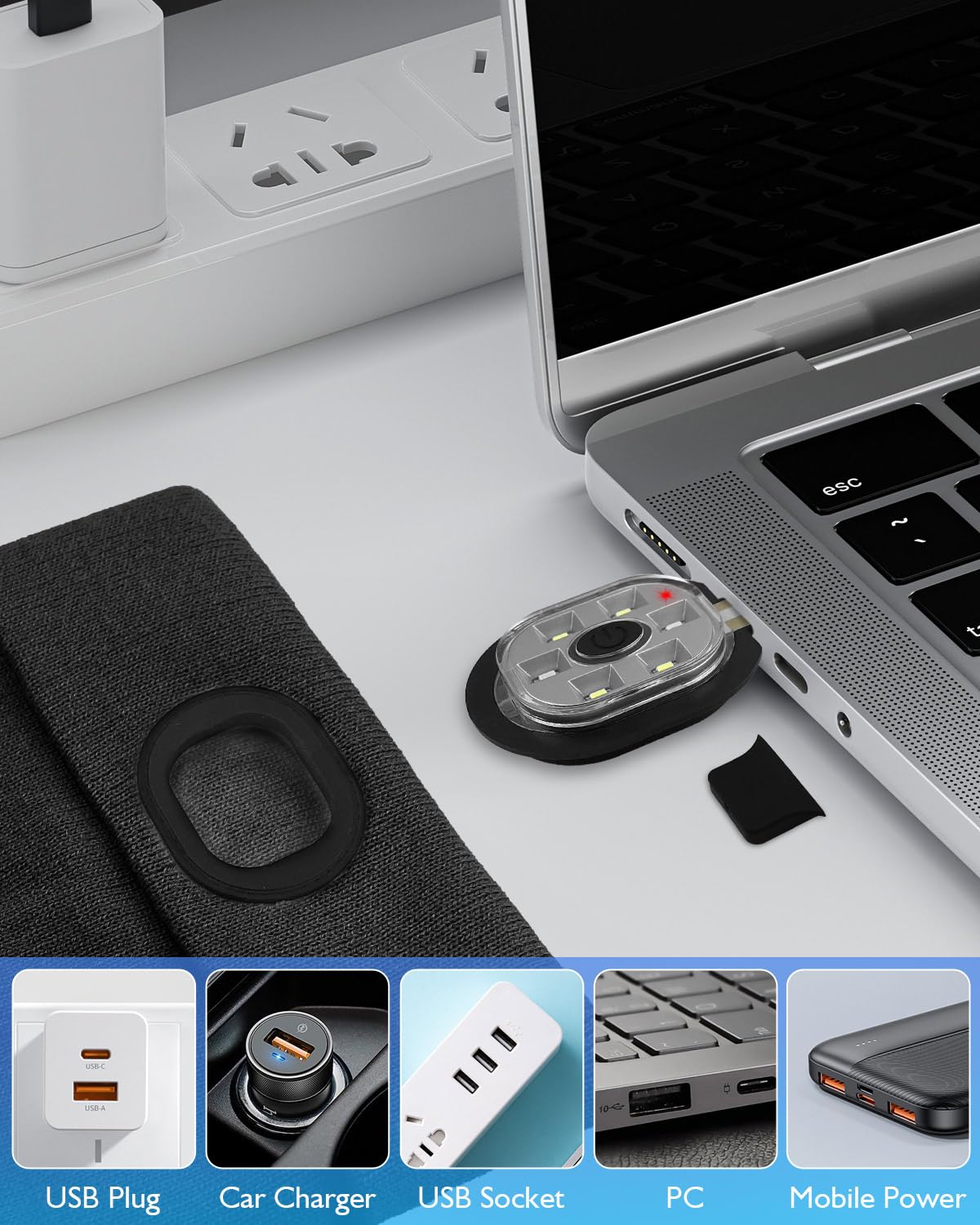 Regali per gli uomini, berretto illuminato a LED con luce USB ricaricabile, faro illuminato regalo per uomini e donne cappello con luce integrata, torcia ricaricabile
