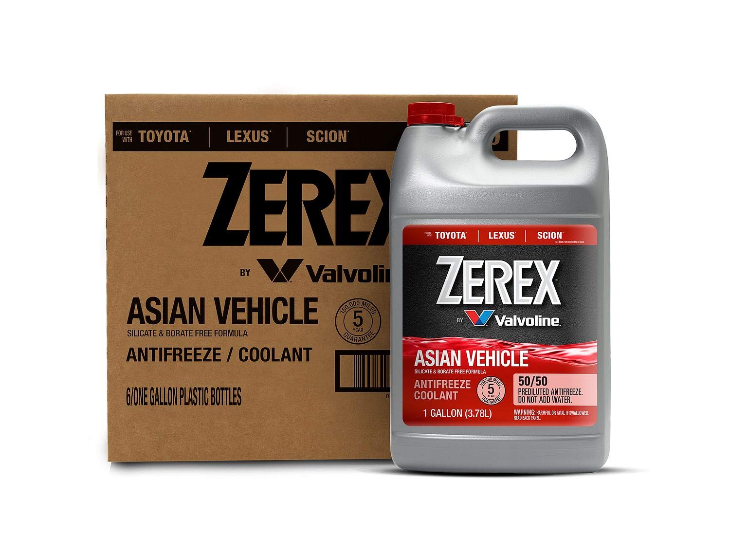 Zerex Asian Vehicle Red Silicate and Borate Free 50/50 Prediluted Ready-to-Use Antifreeze/Coolant 1 GA, Case of 6 Asian Red 1 GA, Case of 6