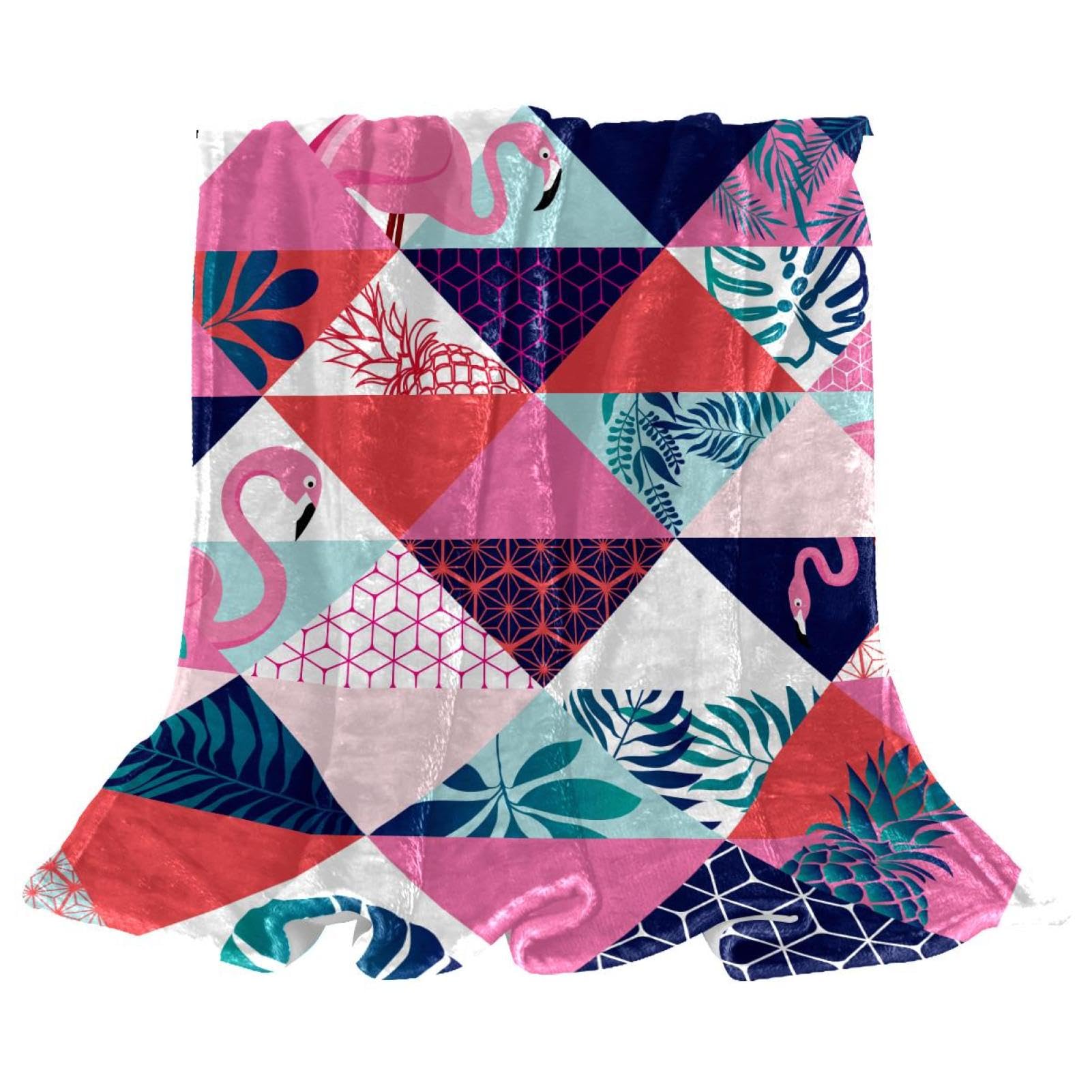 Couverture polaire flamant géométrique en microfibre douce et chaude pour canapé 150x100cm