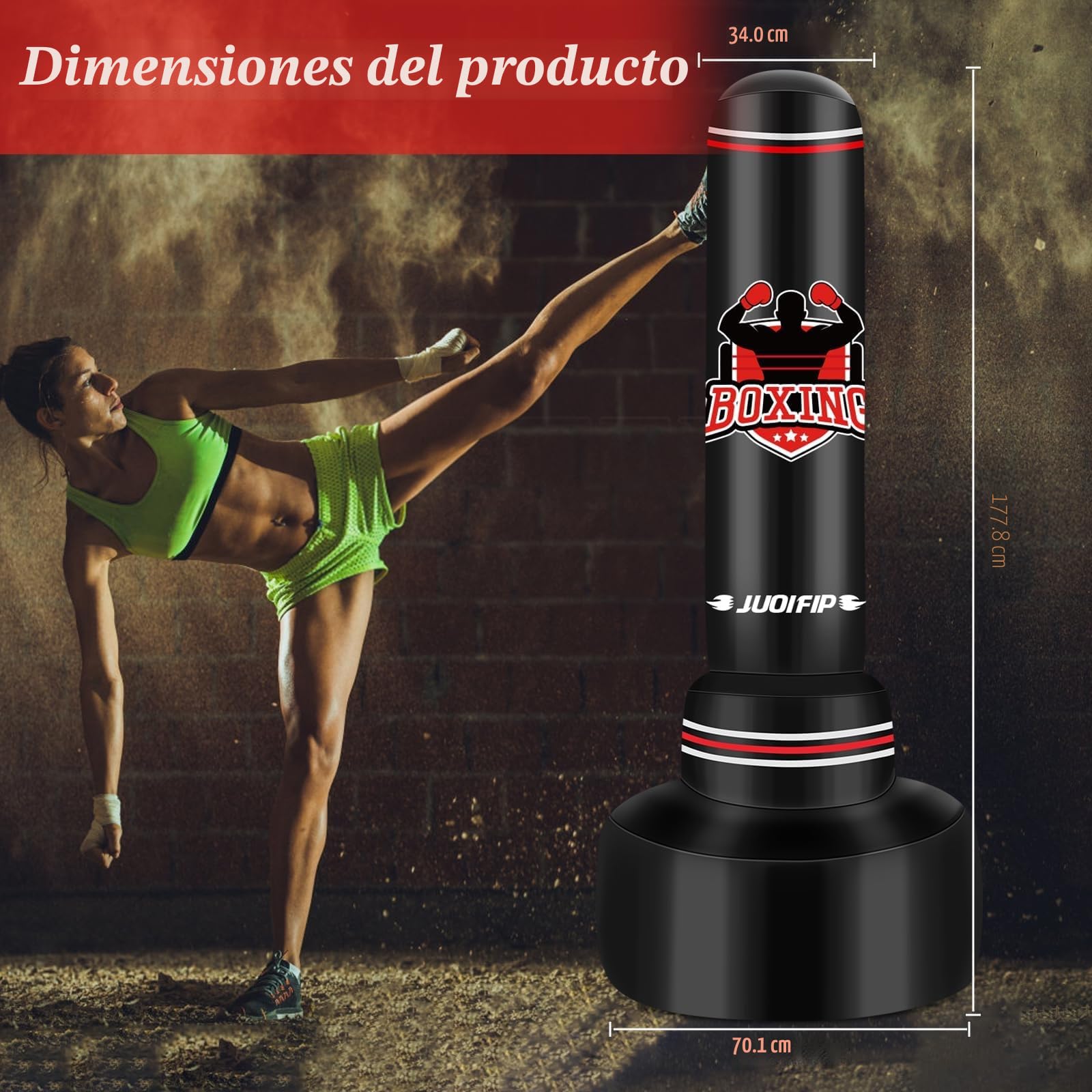 NZQXJXZ Saco de Boxeo 180cm, Pesado Saco de Boxeo Adulto con Guantes de Boxeo y Bomba de Aire eléctrica, Mujeres Hombres Stand Kickboxing Bolsas para Entrenamiento MMA Muay Thai Fitness Principiantes