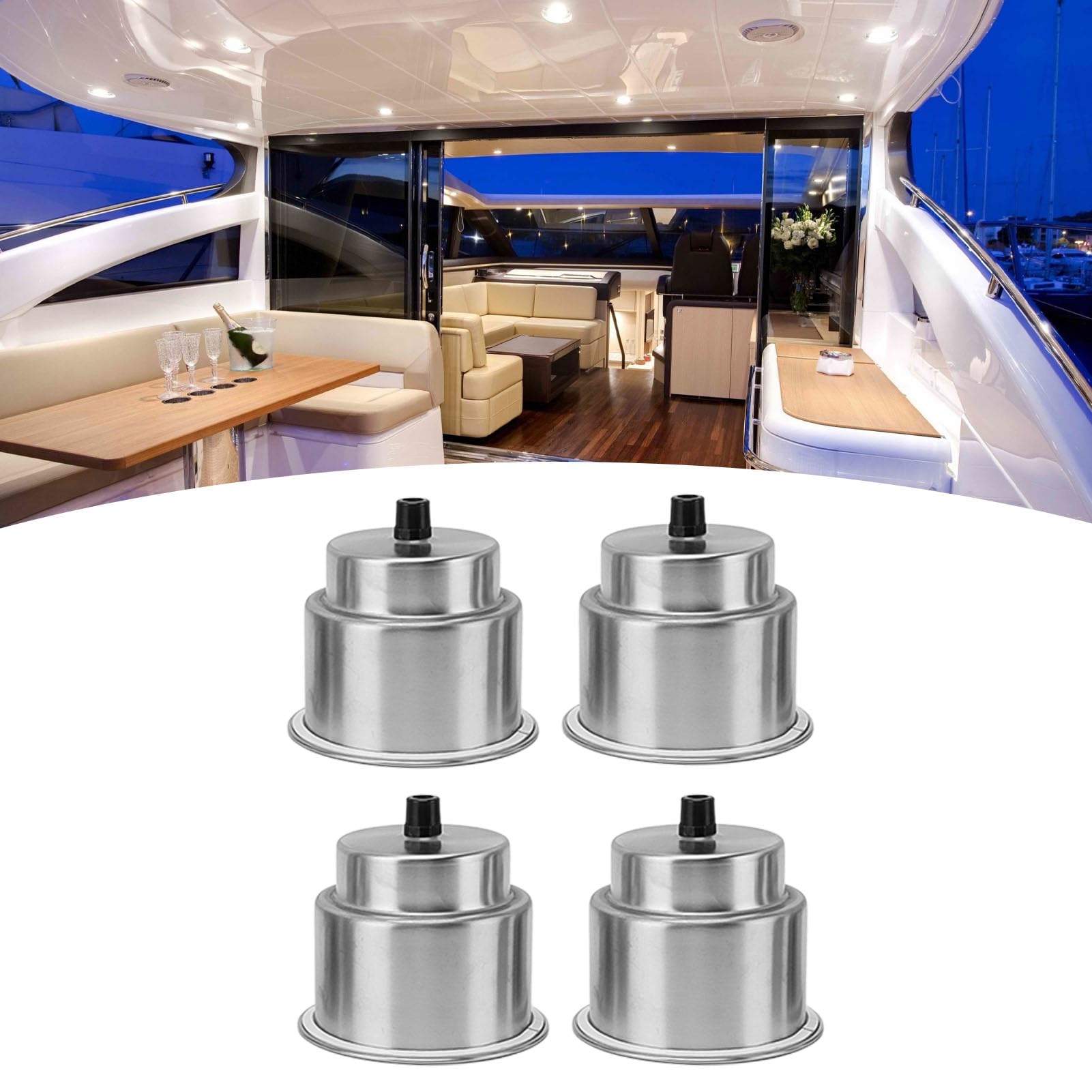 4 Edelstahl Becherhalter mit Ablauföffnung Universell für Boot Auto Wohnmobil Robuste Halterung aus 304er Edelstahl und Gummi Geräuschreduzierende Cup Holder Inserts