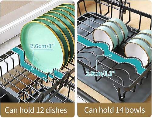 Miniatura 5 de icugut Escurridor de platos para encimera de cocina, estante de platos que ahorra espacio, escurridor de platos grande con juego de escurridor para