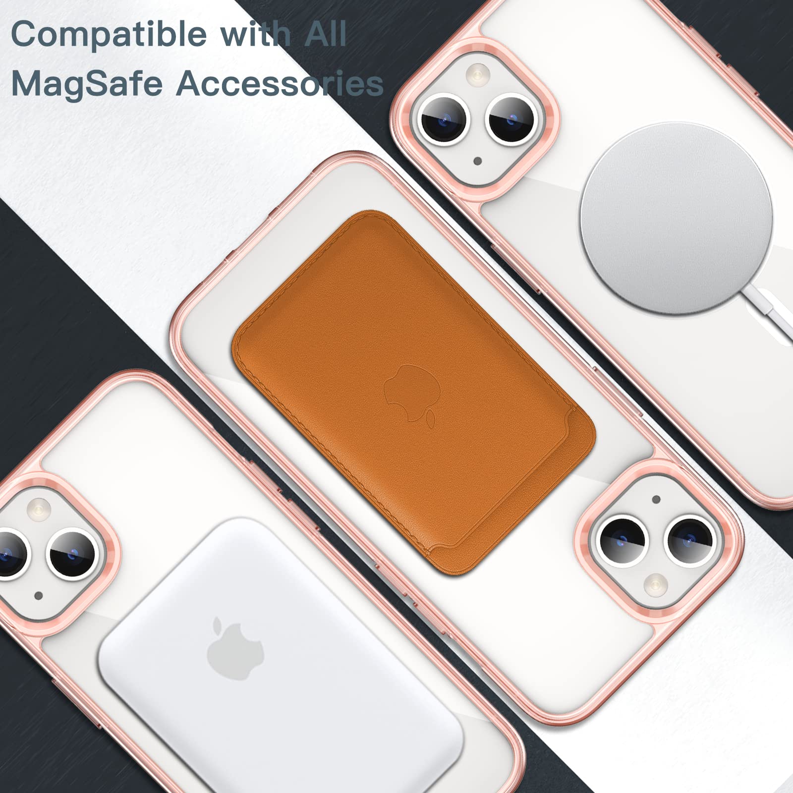 JETech Coque Magnétique pour iPhone 14 Pro 6,1 Pouces Compatible avec MagSafe Recharge sans Fil, Étui Housse de Téléphone Antichoc, Dos Transparente Anti-Rayures (Noir/Blanc