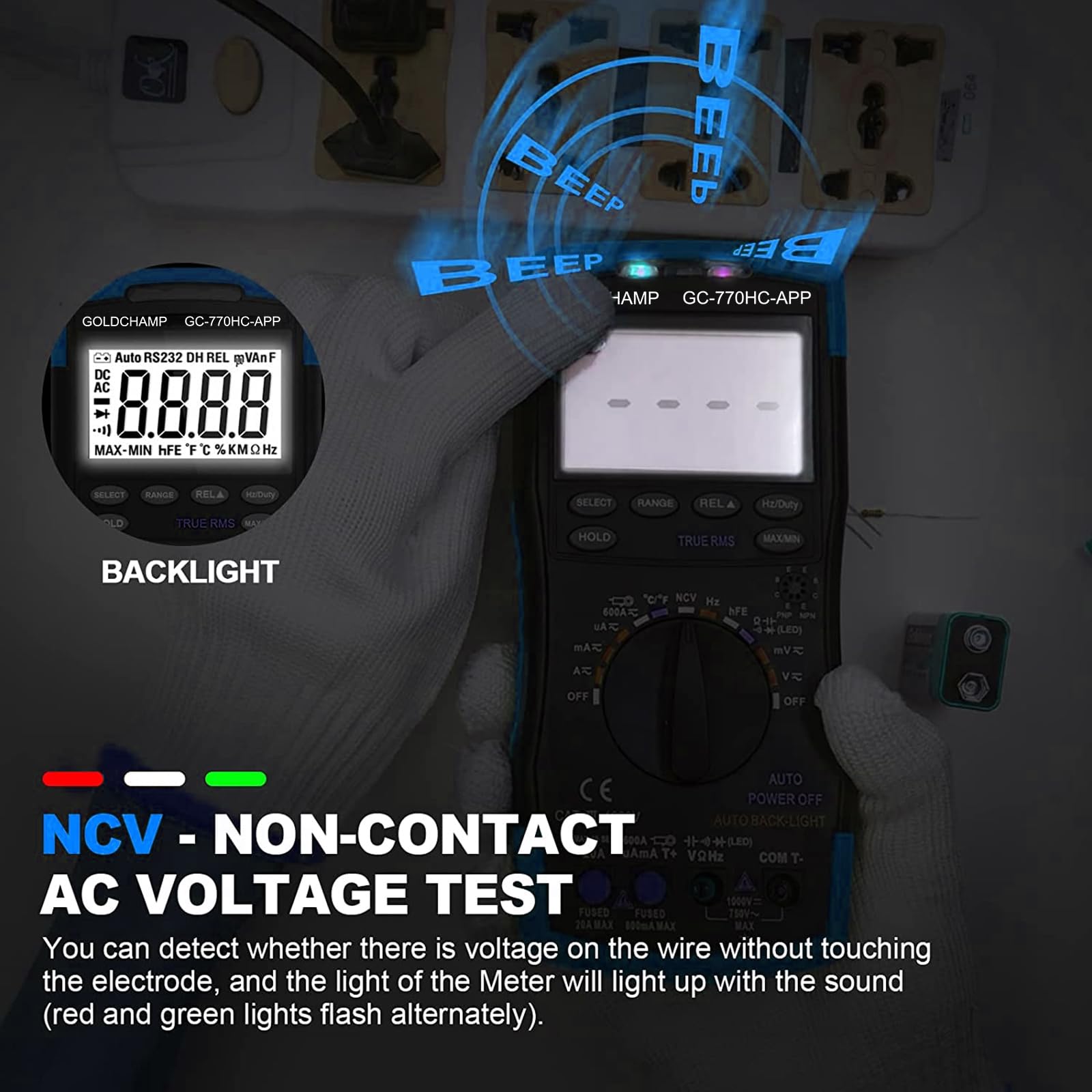 Multímetro digital TRMS AC/DC 1000 V 20 A Bluetooth, voltímetro 770HC para