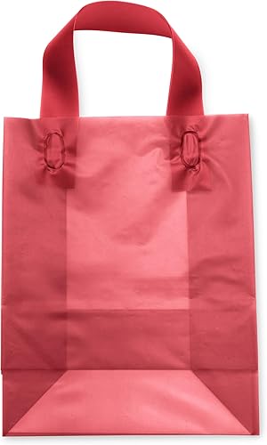 Miniatura 8 de Prime Line Packaging Paquete de 100 bolsas de regalo rojas de 8 x 4 x 10, pequeñas bolsas de compras de plástico esmerilado con asas para pequeñas