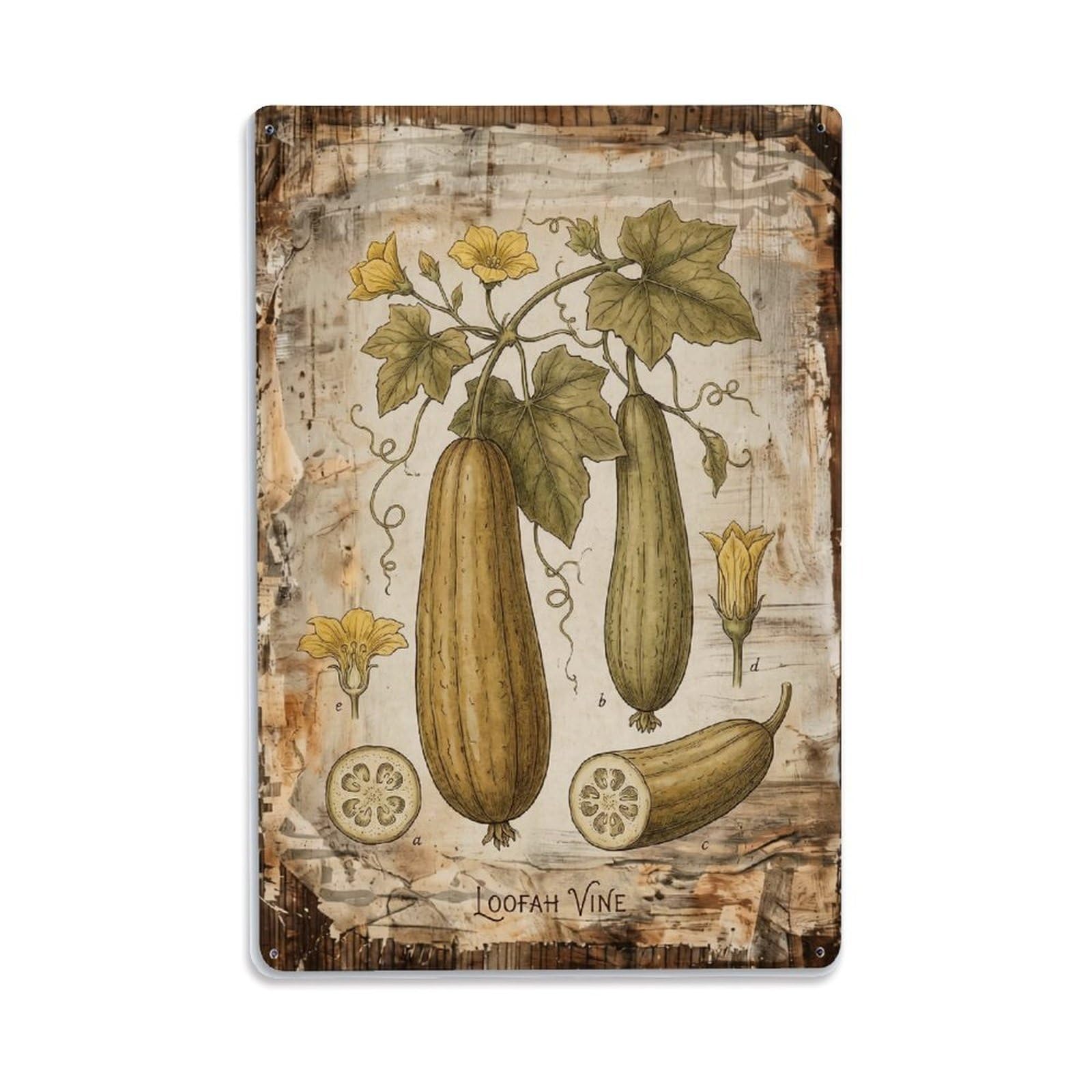 Loofah Vine Botanical Vintage Metal Tin Sign Plaque Wall Decor for Cafe, Club, Garden Metal Poster 8x12Inch