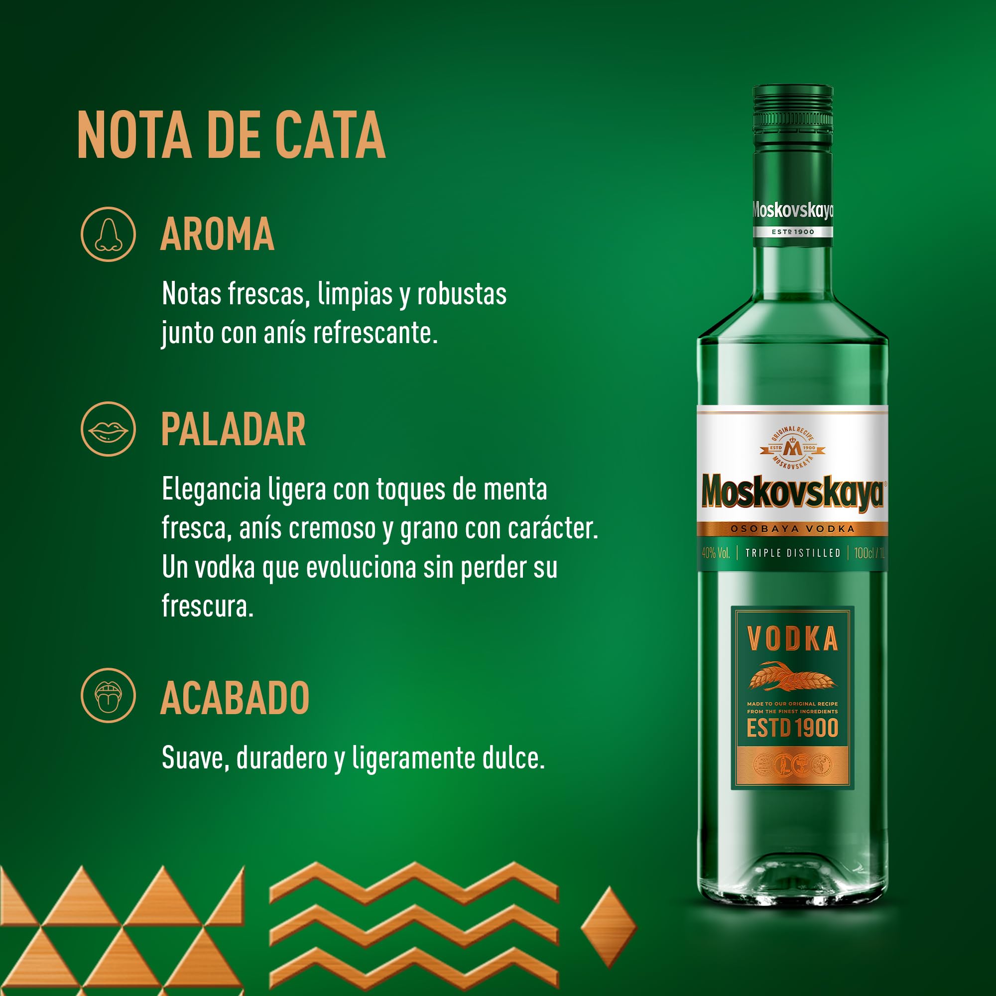 Moskovskaya Osobaya Vodka 100cl 38% Vol Destilada con ingredientes naturales