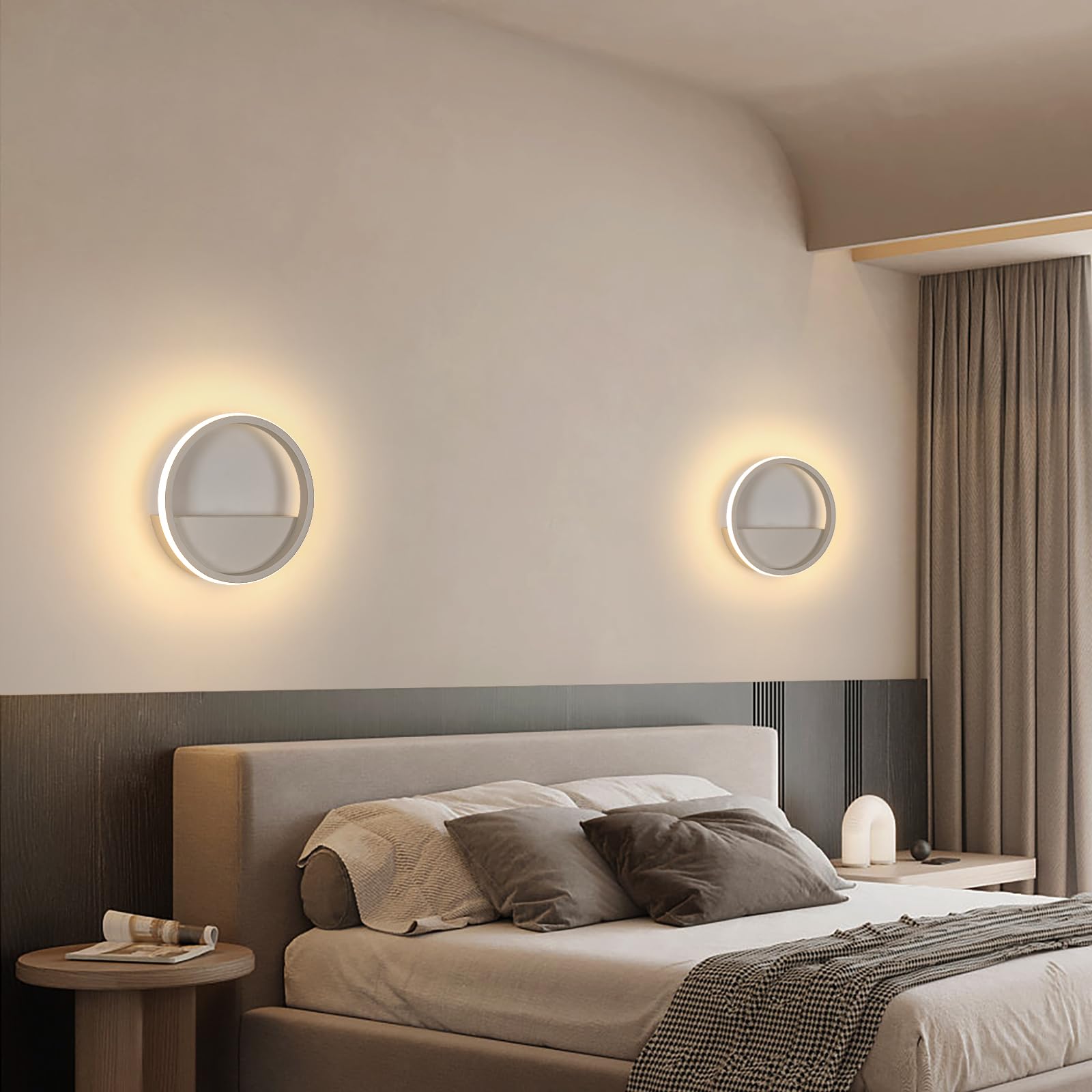 Riserva Rotonda Applique da Parete Moderno, 12W LED Lampada da Parete Interno, Bianco Lampada a Muro Alluminio per Camera da Letto, Soggiorno, Corridoio, Scale, Bianco Caldo 3000K