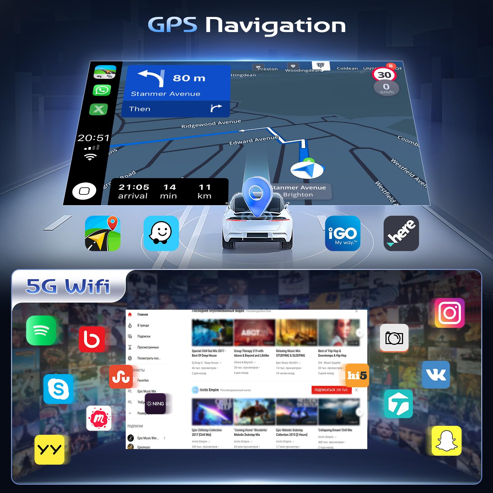 JAWSEU 4+64G Autoradio Android per Fiat Panda 2013-2020 con CarPlay e Android Auto 9" Schermo con GPS Bluetooth5.0 WiFi FM RDS Cámara DSP