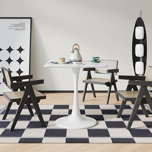 Miniatura 3 de Mesa cuadrada blanca de tulipanes para 2 personas, mesa de comedor pequeña de 24 pulgadas con base de pedestal de metal para cocina, mesa moderna de