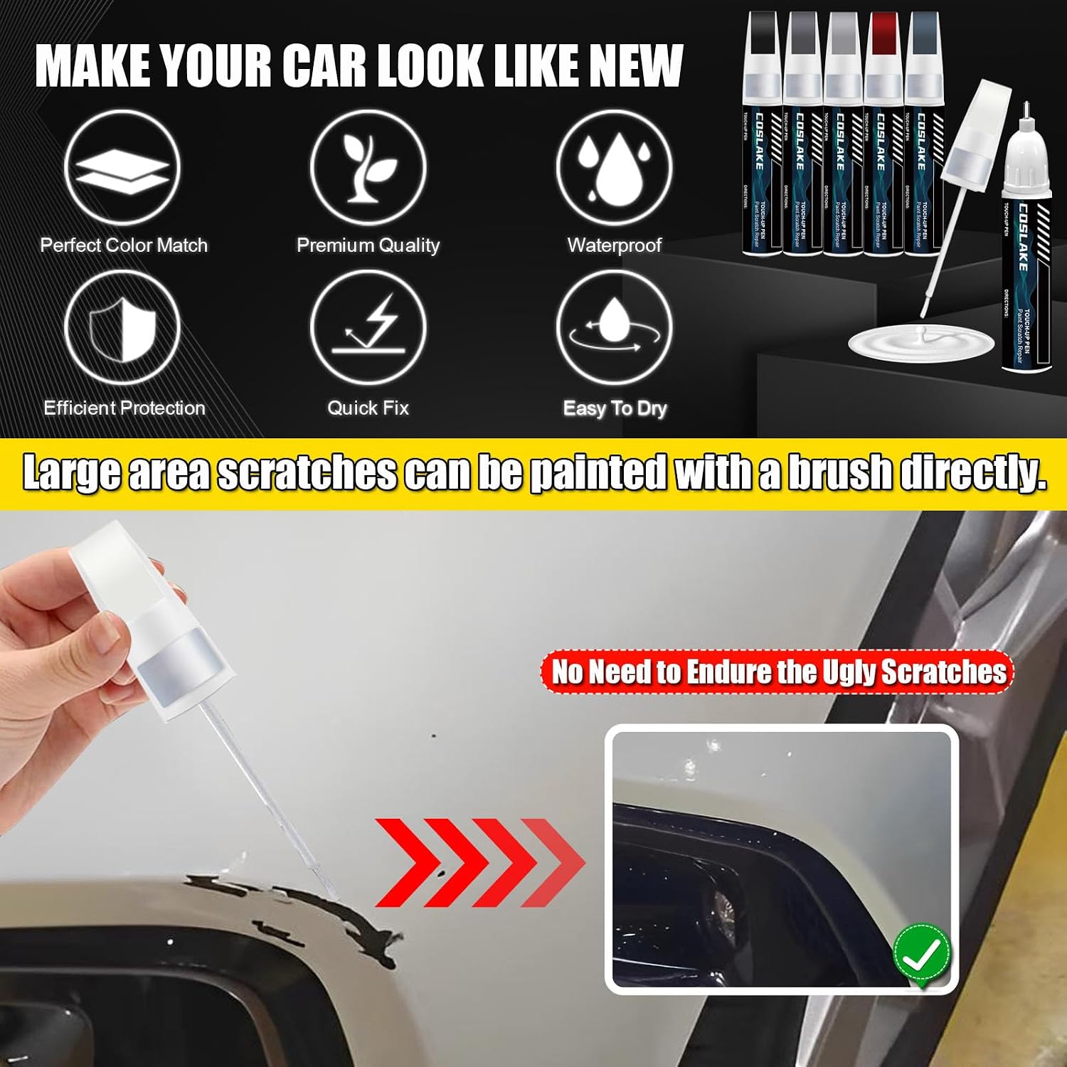 Car Touch Up Paint(Destroyer Gray(PDN)) for Dodge, Car Paint Scratch Repair Kit, Quick & Easy Solution to Repair, 2 in 1 Scratch Remover Pen with 2PCS Disposable Micro Applicators