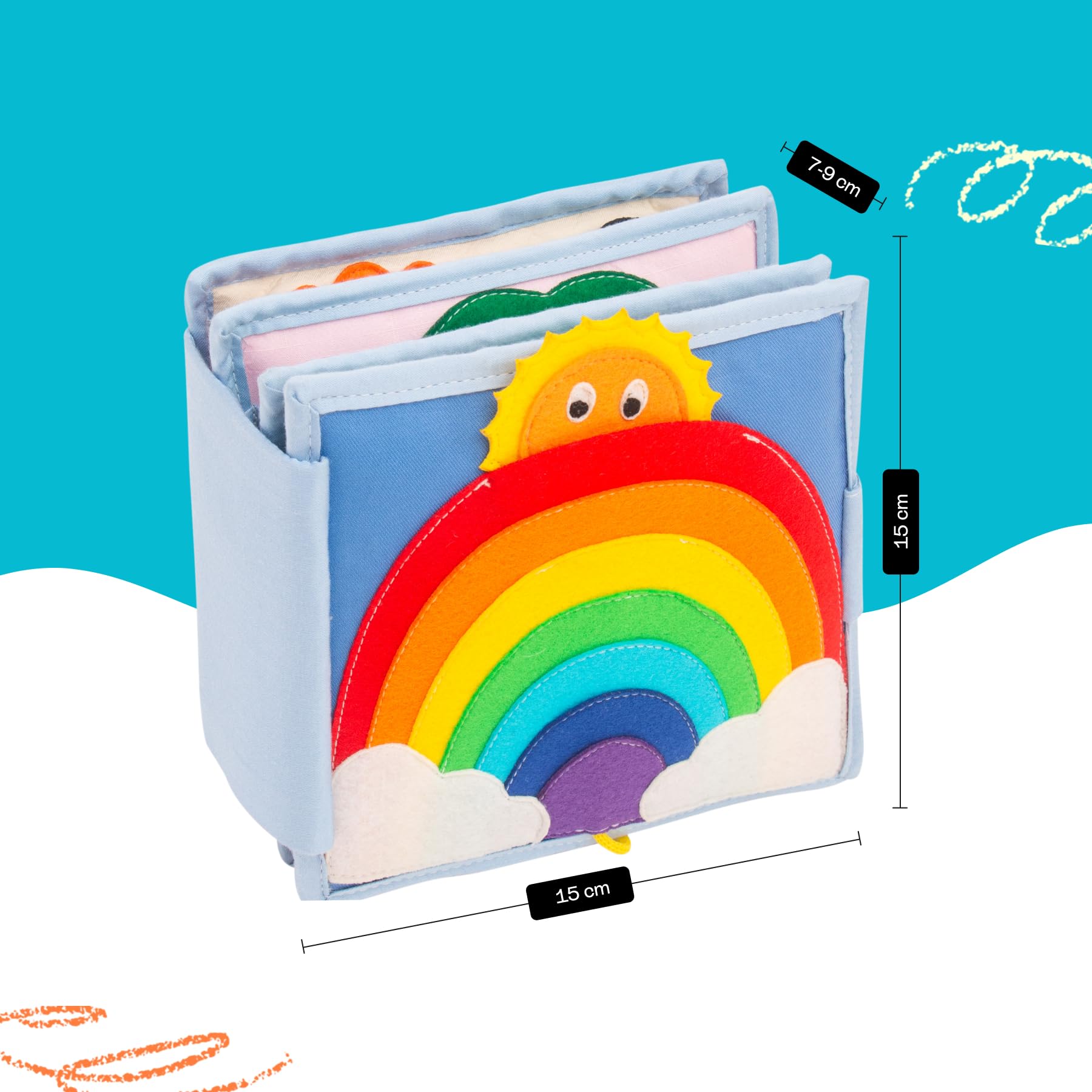 Jolly Designs® Premium Quiet Book Sunshine per bambini | Giocattoli Montessori a partire da 1 anno | Libro delle abilità motorie con varie attività