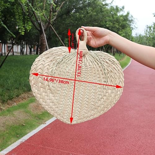 Miniatura 3 de Dzrige Abanicos de rafia natural en forma de corazón, abanicos de mano de hoja de palmera hechos a mano, abanicos de bambú de mano de estilo chino,