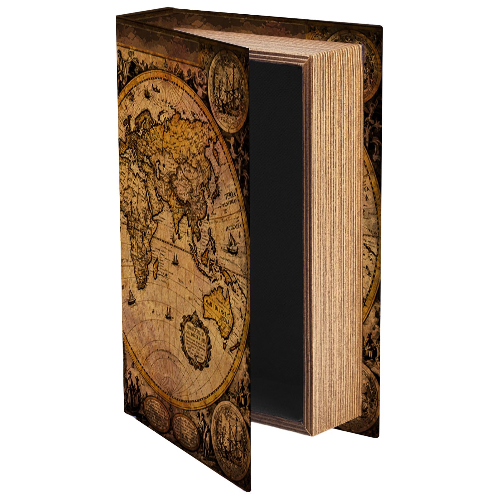 PRESSINART Map Book Box Faux Book Storage Boxes Vintage World Map Pattern 9.1 x 5.9 x 2 Inch Storage Organizers for Jewelry Trinket Wedding Memories Hobby Keepsake Photos Home Bookshelf Decoration