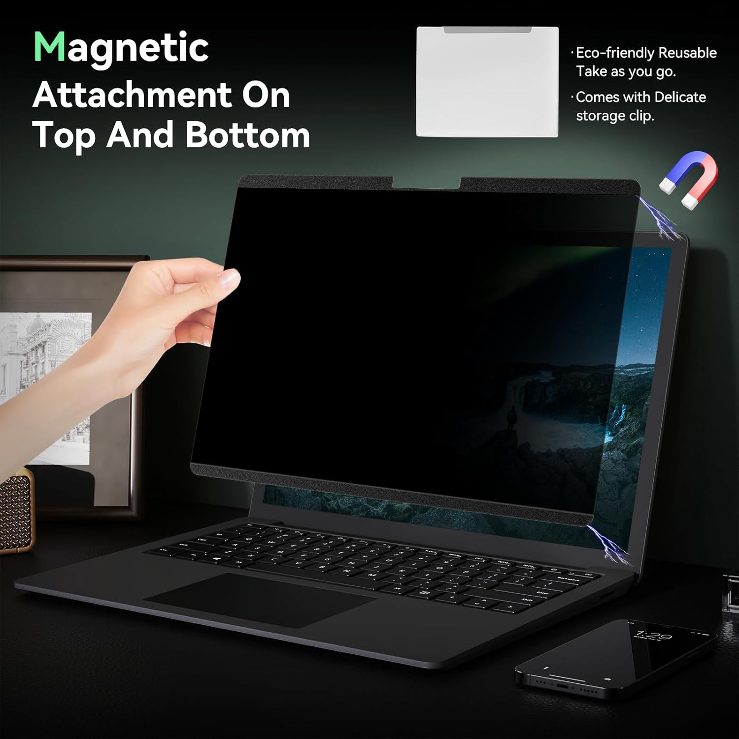 Magnetic 13.5 Inch Surface Laptop Privacy Screen for Microsoft Surface Laptop 5/4/3/2/1, Removable Film Anti-Spy Filter Black Security Protector, Anti Glare Blue Light Shield Matte Screen Guard