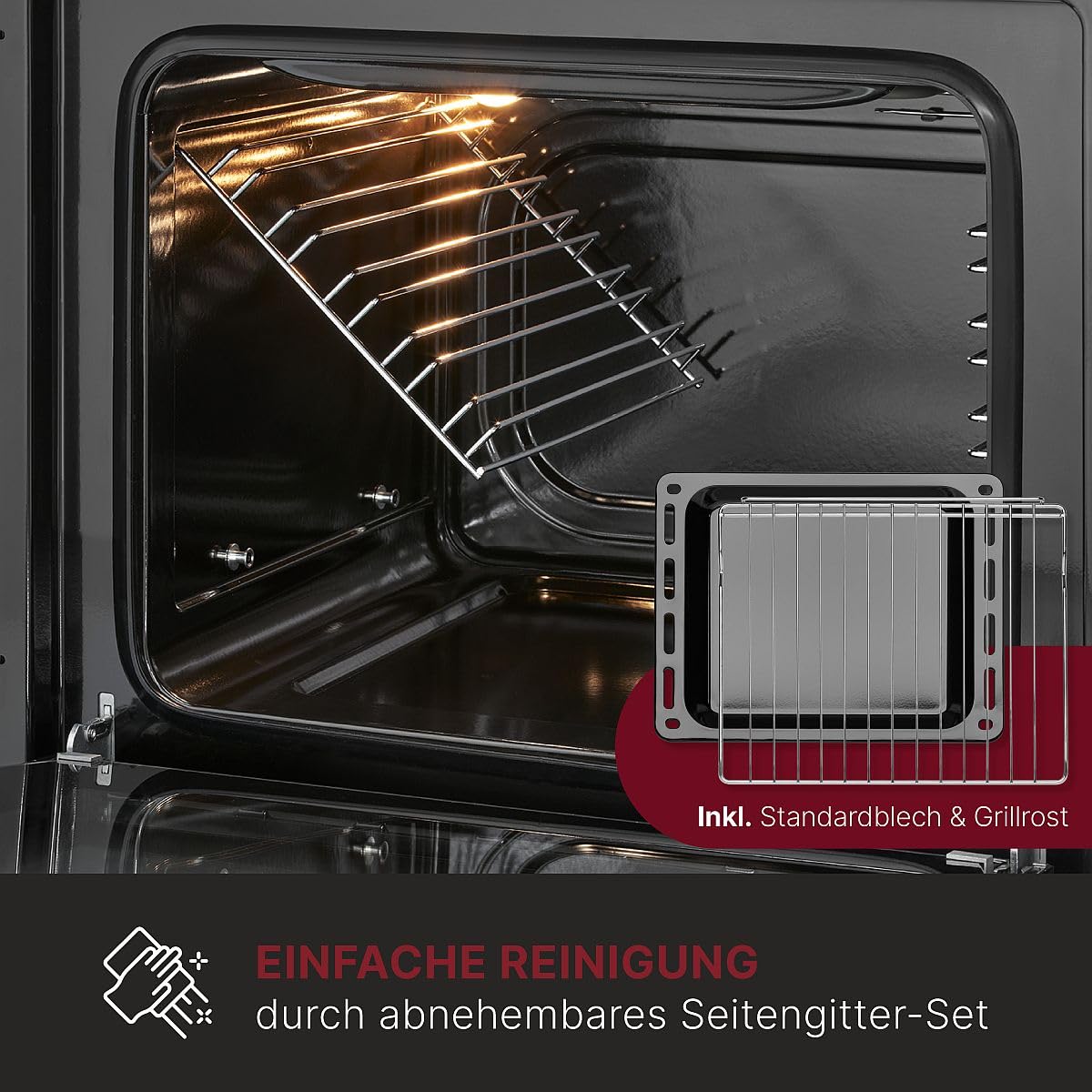 Bomann EHBC 7935 IX Einbaubackofen 61L mit Ceranfeld 60cm 4 Kochfelder Grill Ober-/Unterhitze 50-250°C Glastür 3-Fach verglast Inox