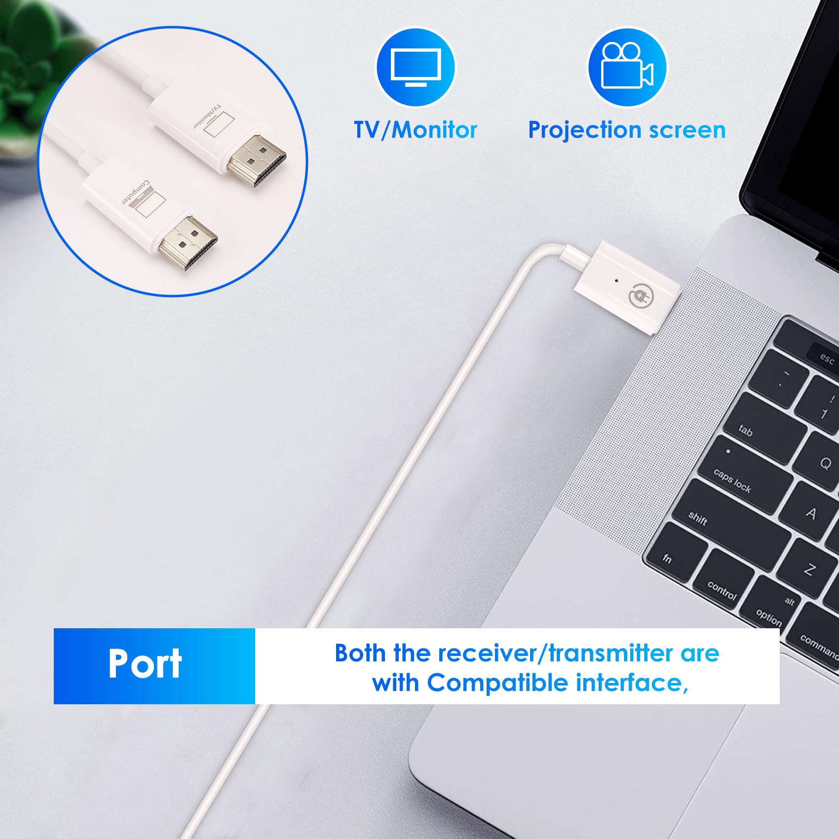 Kit di Estensione Ricevitore Trasmettitore Wireless Compatibile Dongle Display Wireless per Proiettore Streaming Videocamera TV