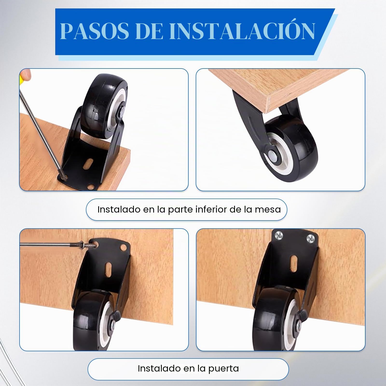 4 piezas de rueda para puerta, ruedas de puerta de carga pesada para soporte de piso de puerta anti-caída, rueda de soporte antideslizante ajustable, ruedas montadas lateralmente, con 12