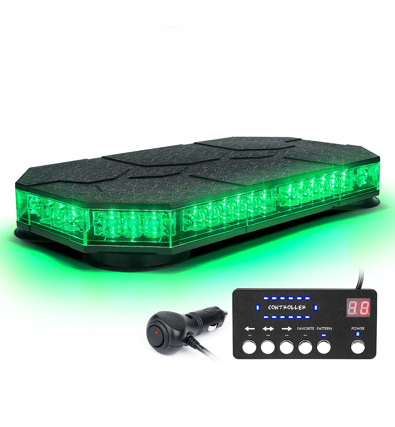 LUMENIX LED Rooftop Strobe Beacon Lights, Magnetic Mount Emergency Traffic Safety Warning Caution Flashing Plow Light Bar, for Law Enforcement POV Vehicles Tow Trucks Snowplow Postal Cars-Green