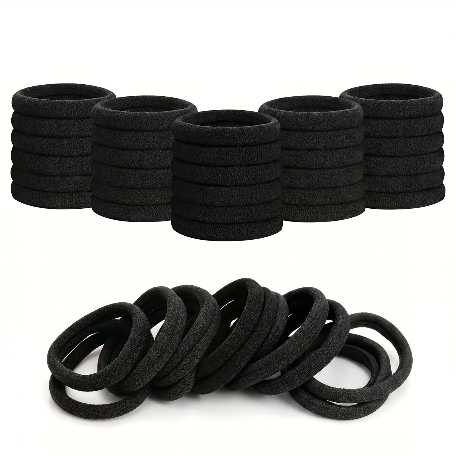 30 Pcs Thick Seamless Hair Bobbles, Strong Elastic Hair Ties for Women, No Damage Soft Hair Bands for All Hair Types - Black