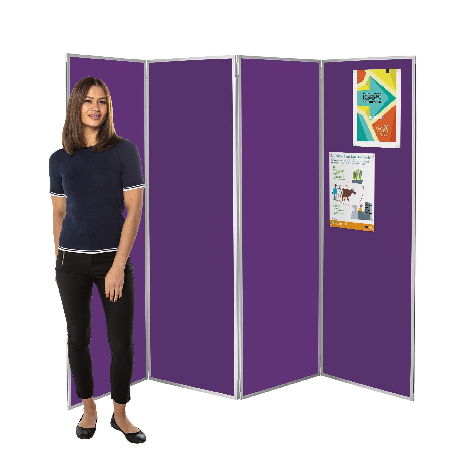 Wonderwall Purple Freestanding Privacy Screen | Concertina Style Folding 4 Panel Display Room Divider Screen | 13 Colours (Purple) - Ideal For Healthcare, Schools, Exhibitions, Libraries