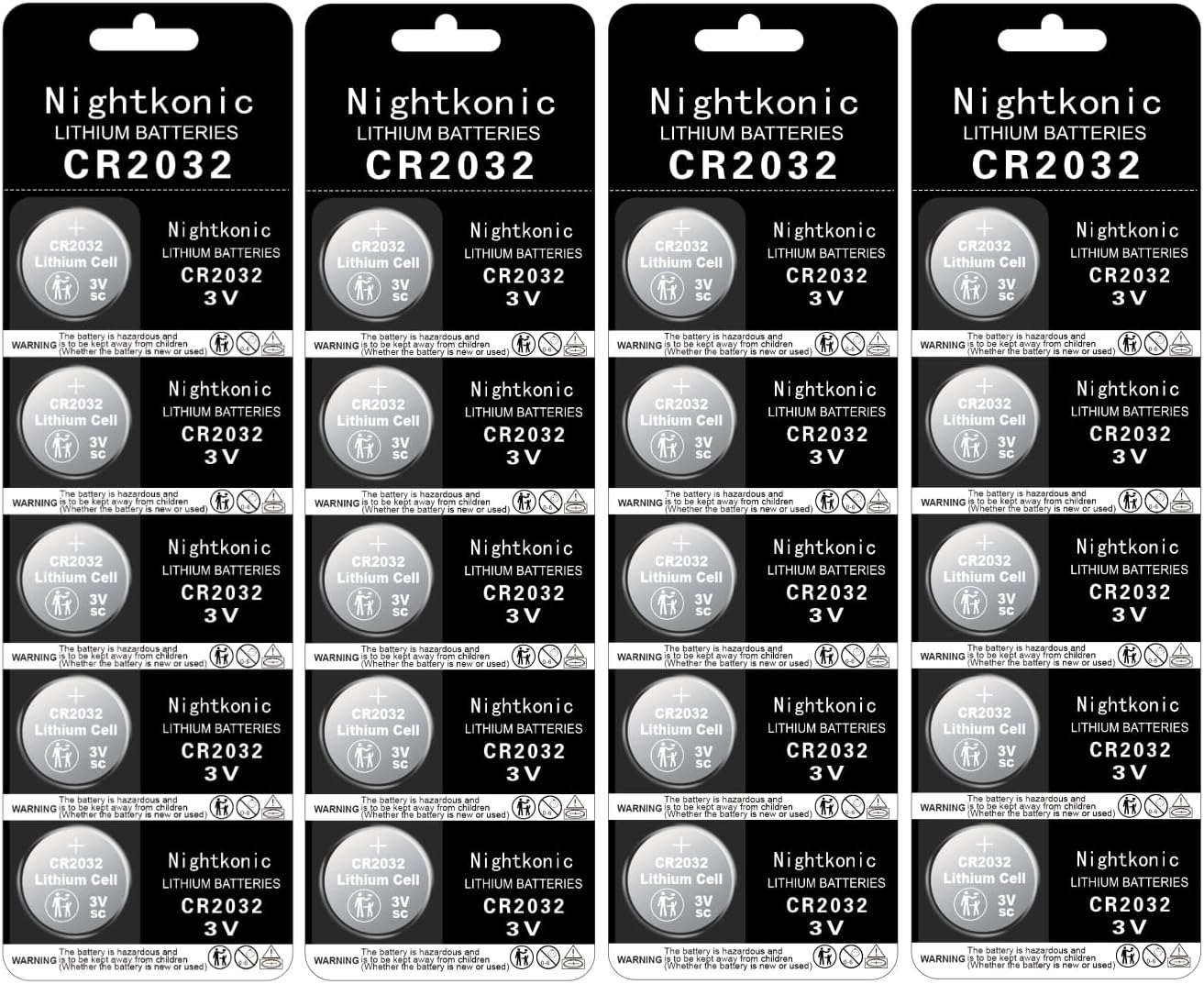 Nightkonic 100 pcs Pack - CR2032 Battery 3 Volt Lithium Coin Cell 2032 Batteries