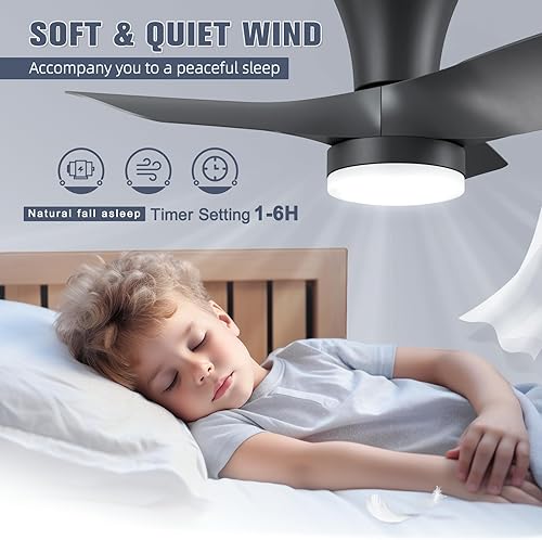 Miniatura 5 de VOLISUN Ventiladores de techo de perfil bajo con luces, ventilador de techo pequeño de 30 pulgadas con luz y control remoto, 3CCT regulable LED de