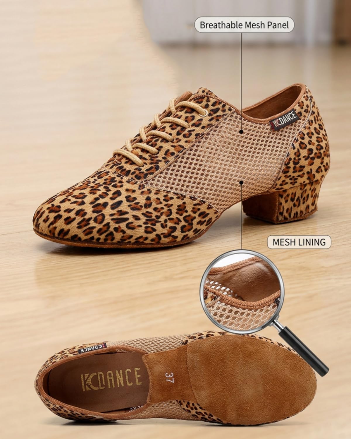 Hixingo Chaussures de Danse Grand Confort Femme Talon 3.5 CM, Chaussures de Danse Latine Femme Bout Fermé pour Salsa Bachata, Jazz, Latin, Standard, Rumba, Cha Cha
