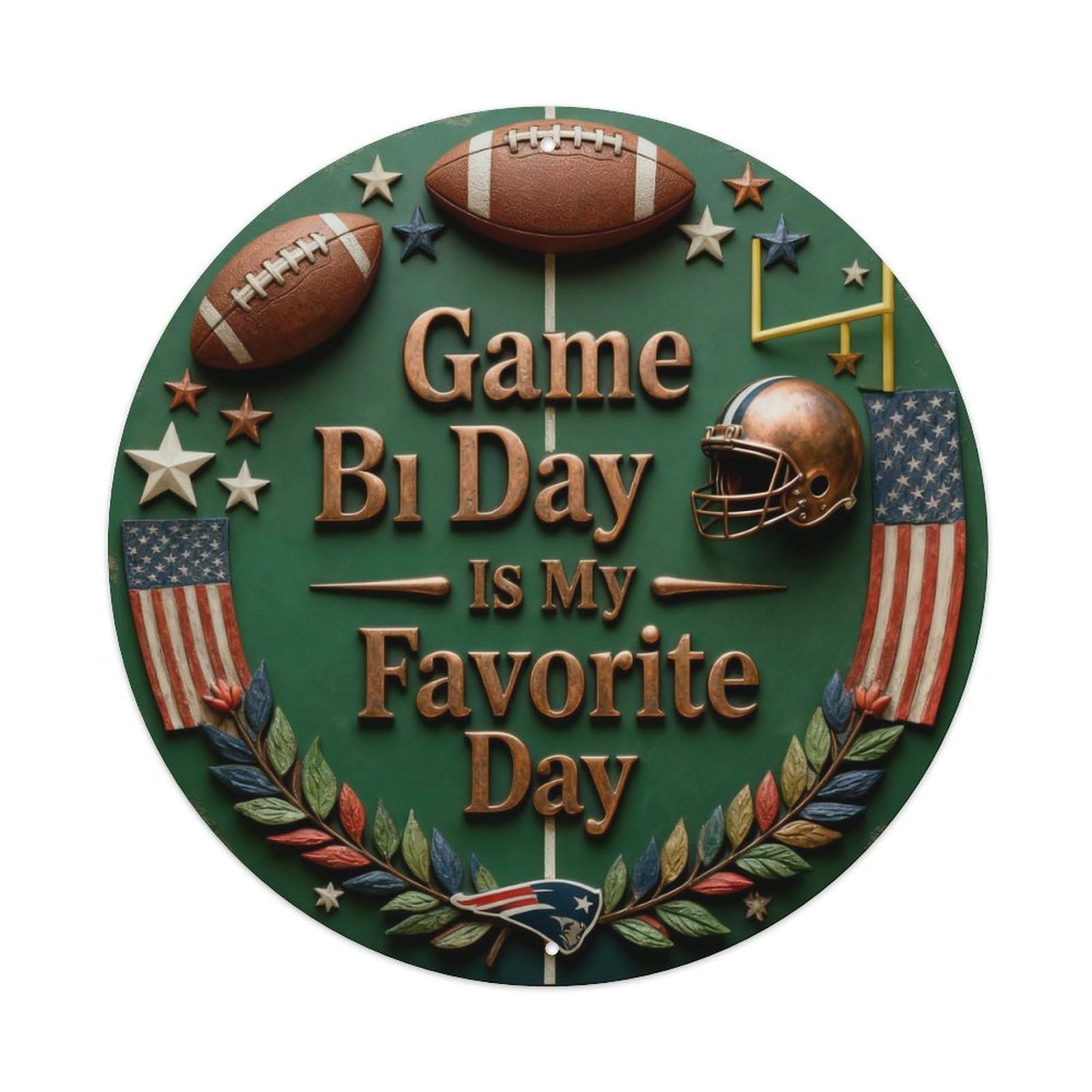 Football Game Day Round Wall Plaque Metal Tin Sign Plaque
