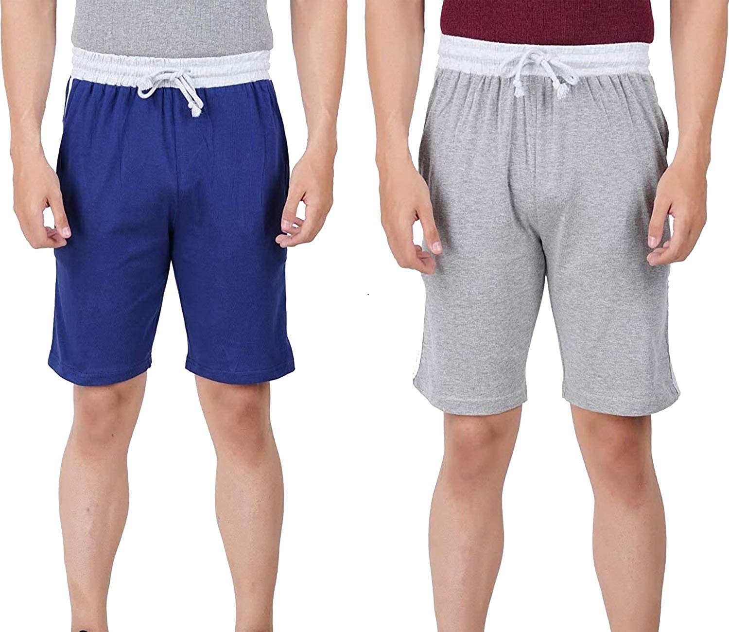 pride apparel Men's 100% Cotton Ultra Soft Bottom Lounge Casual Comfort Sleep Shorts with Pockets (L, Blue-Grey)-picture-14