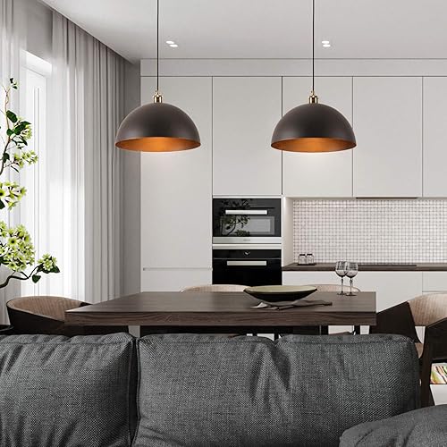 Miniatura 3 de YHANFENGCY Lámpara colgante vintage negra de 13.7 pulgadas, lámpara colgante de cúpula de estilo retro de casa de campo, moderna lámpara industrial