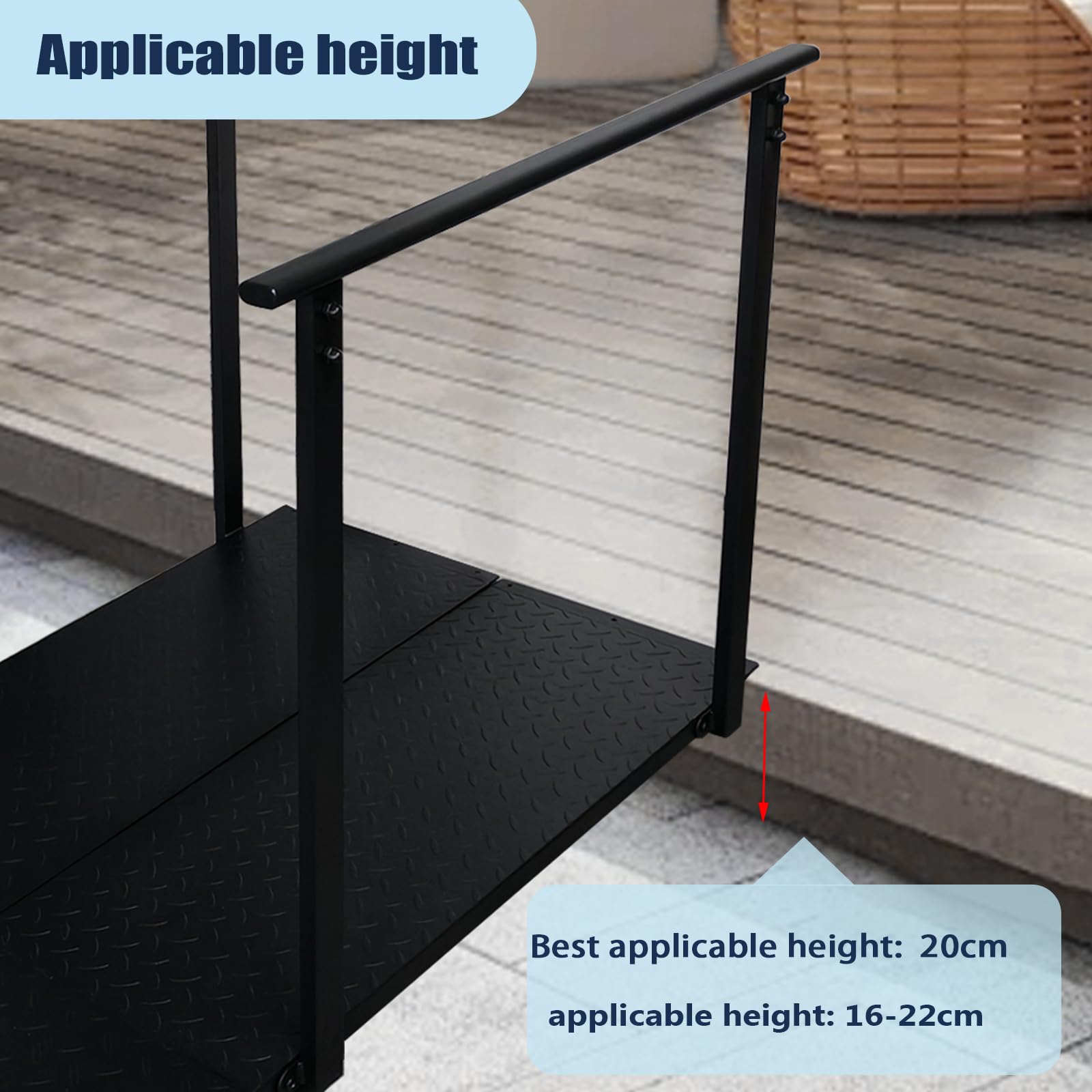 Rampa per Sedia a Rotelle con Corrimano 150 cm – Pedana Antiscivolo per Disabili e Anziani, Portata 450 kg, Ideale per Gradini, Soglie e Marciapiedi, Heavy Duty – Nero (150CM)