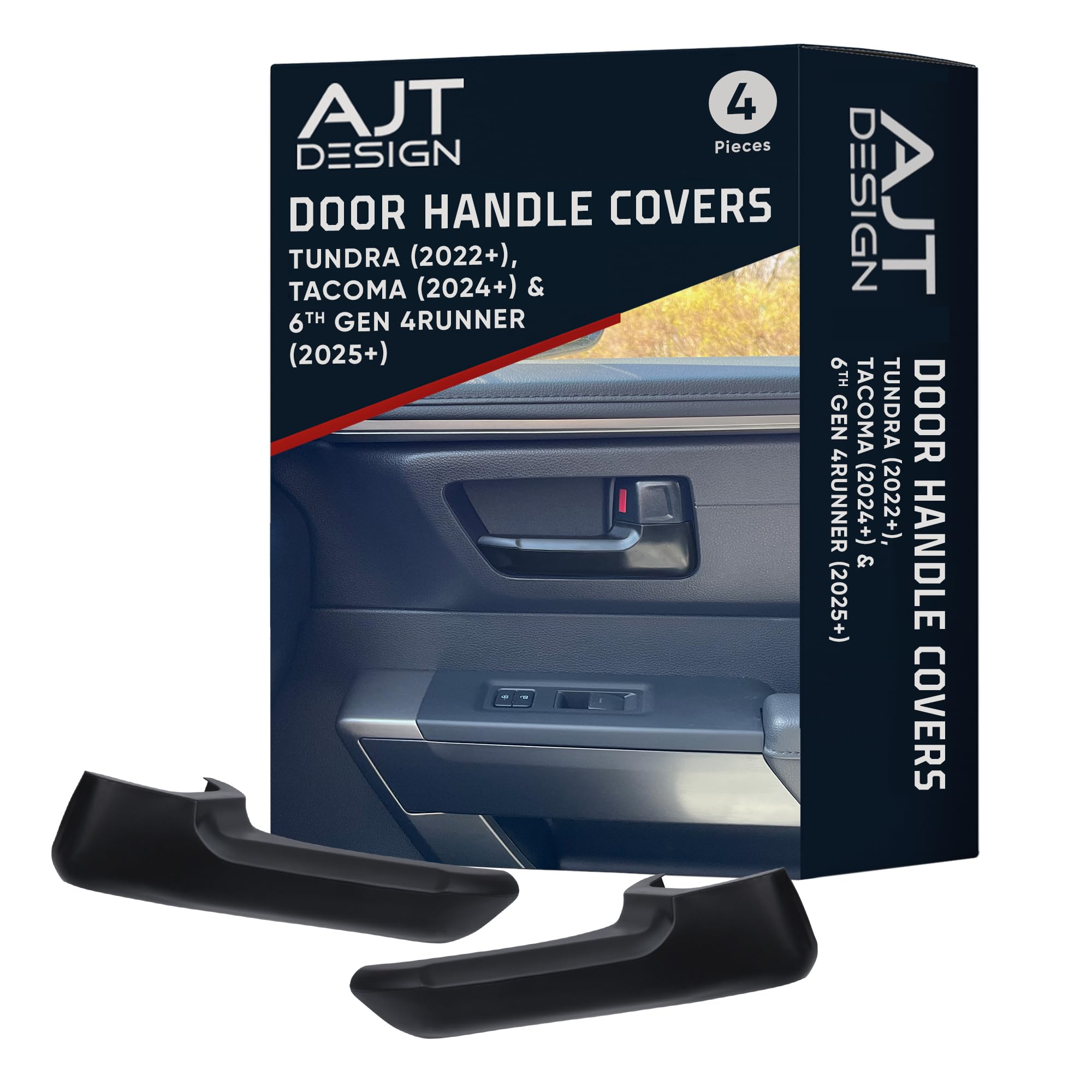 AJT DESIGN Door Handle Covers Compatible with Toyota Tundra (2022+), Tacoma (2024+) &amp; 4Runner (2025+) | Interior Accessories | High Strength ABS Plastic | Made in USA | 4 Piece Set - Black
