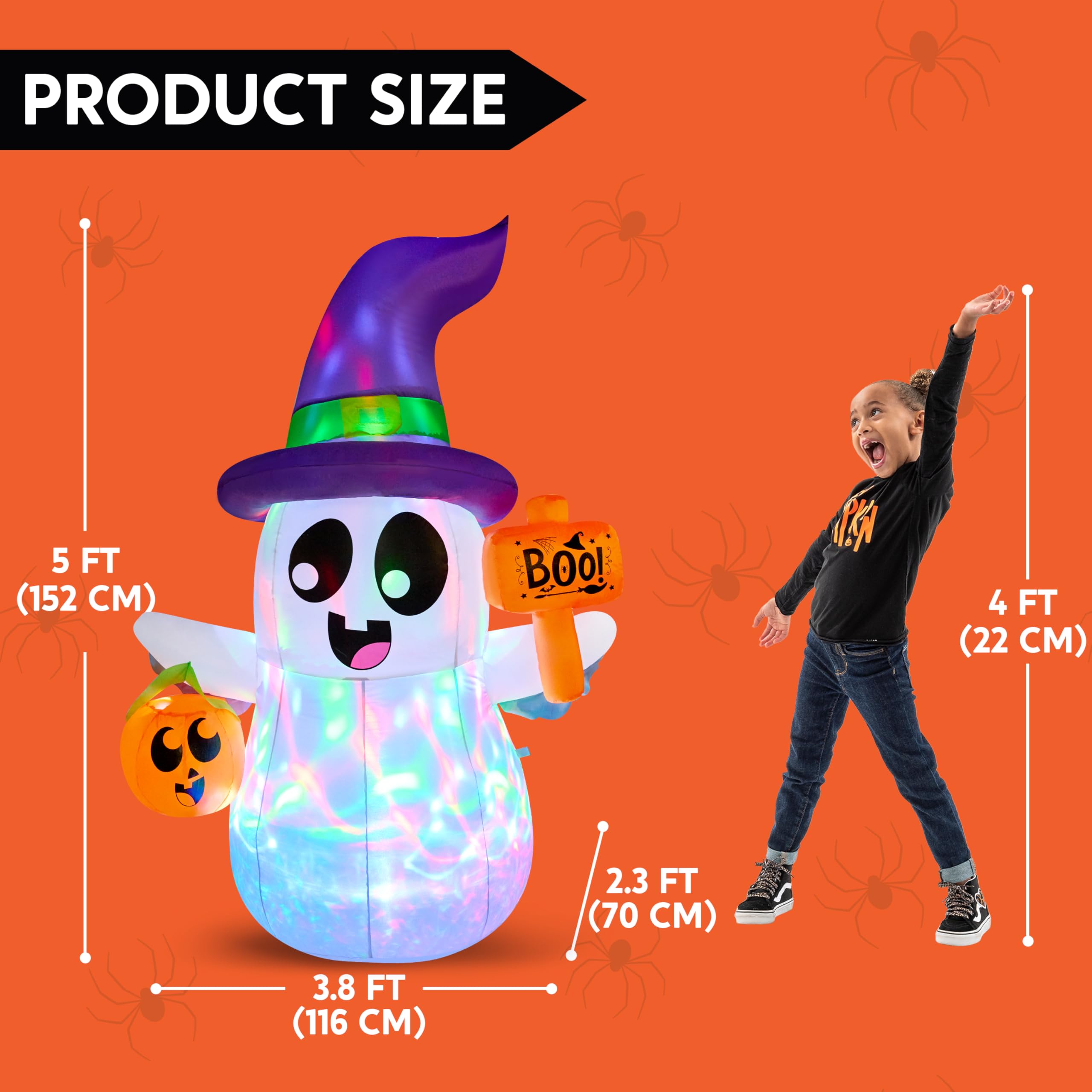 Joiedomi 5FT Tall Halloween Inflatable Ghost Outdoor Decorations, Cute Pink Ghost Blow Up Yard Decorations with Bowknot and LED Light for Halloween Decor, Garden Lawn Indoor Outdoor Party Decor: Cute Ghost