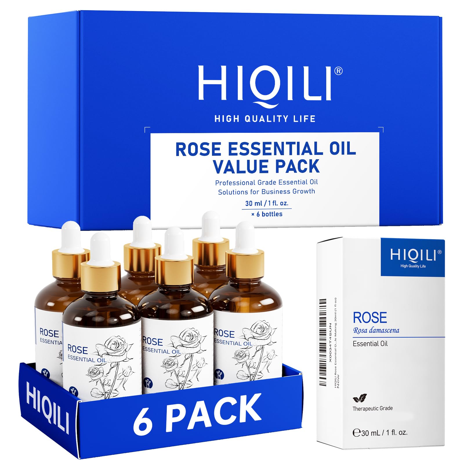 HIQILI Rose Fragrance Oil Set, 6-Pack for Skin, Diffuser &amp; DIY Use