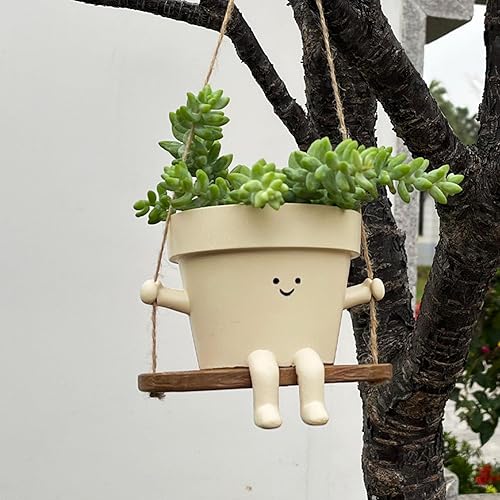 Miniatura 7 de Maceta colgante con cara oscilante  Lindas macetas de resina para interiores y exteriores, suculentascadena de perlas, macetas únicas para sentarse,