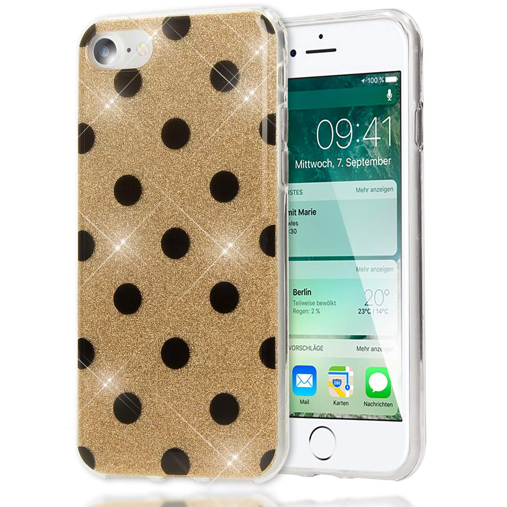 NALIA Custodia Glitter per iPhone 15 - Cover Silicone Scintillante - DAZZLIN (Trasparente & Antiurto) - Marchio Tedesco, Colore:Gold Oro