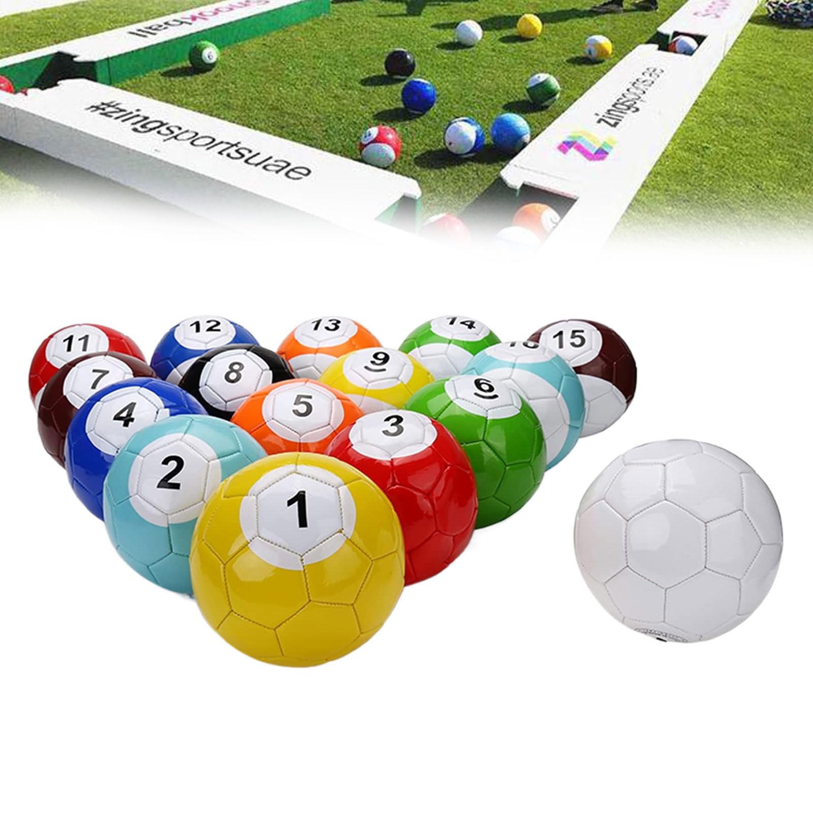 Aufblasbare Billard-Fußball-Fußball-Snooker-Bälle, Tischspiele, 16-teiliges Leder-Fußball-Pool-Kick-Billard-Set, riesiges Snooker-Straßenspiel, für Garten-Hinterhof-Spielzimmer