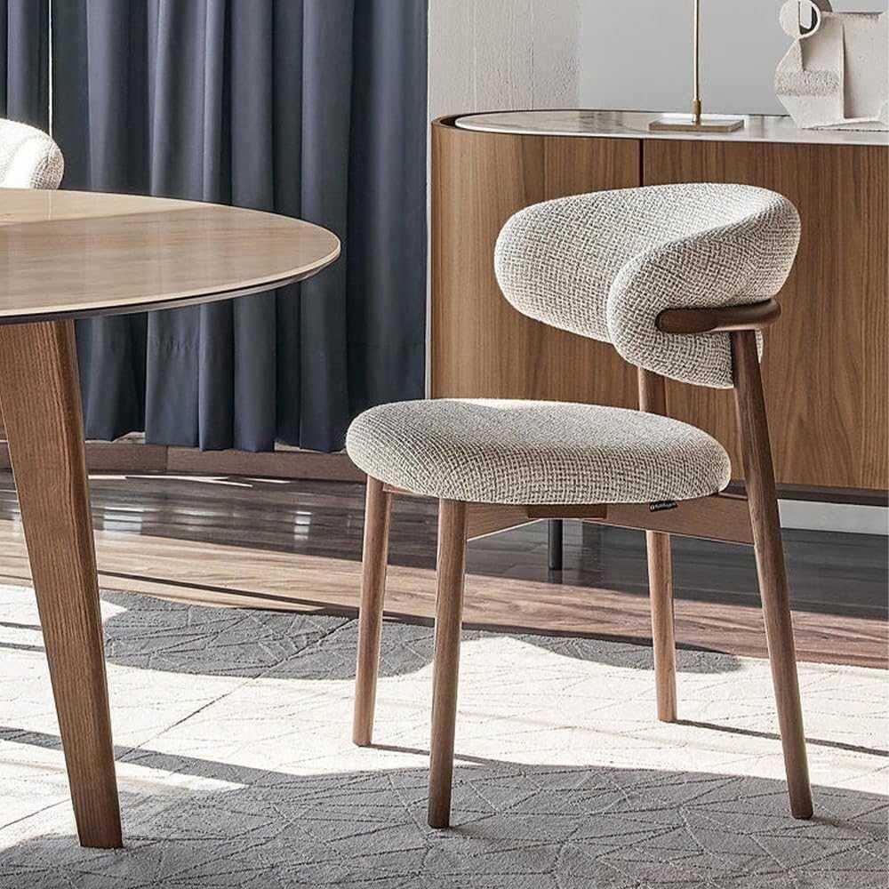Zestaw 4 skandynawskich krzeseł z litego drewna, z wyściełanymi poduszkami, ergonomiczne, zakrzywione oparcie, nowoczesne, wygodne krzesła do czytania, do jadalni, kuchni, salonu (B4 szt.)
