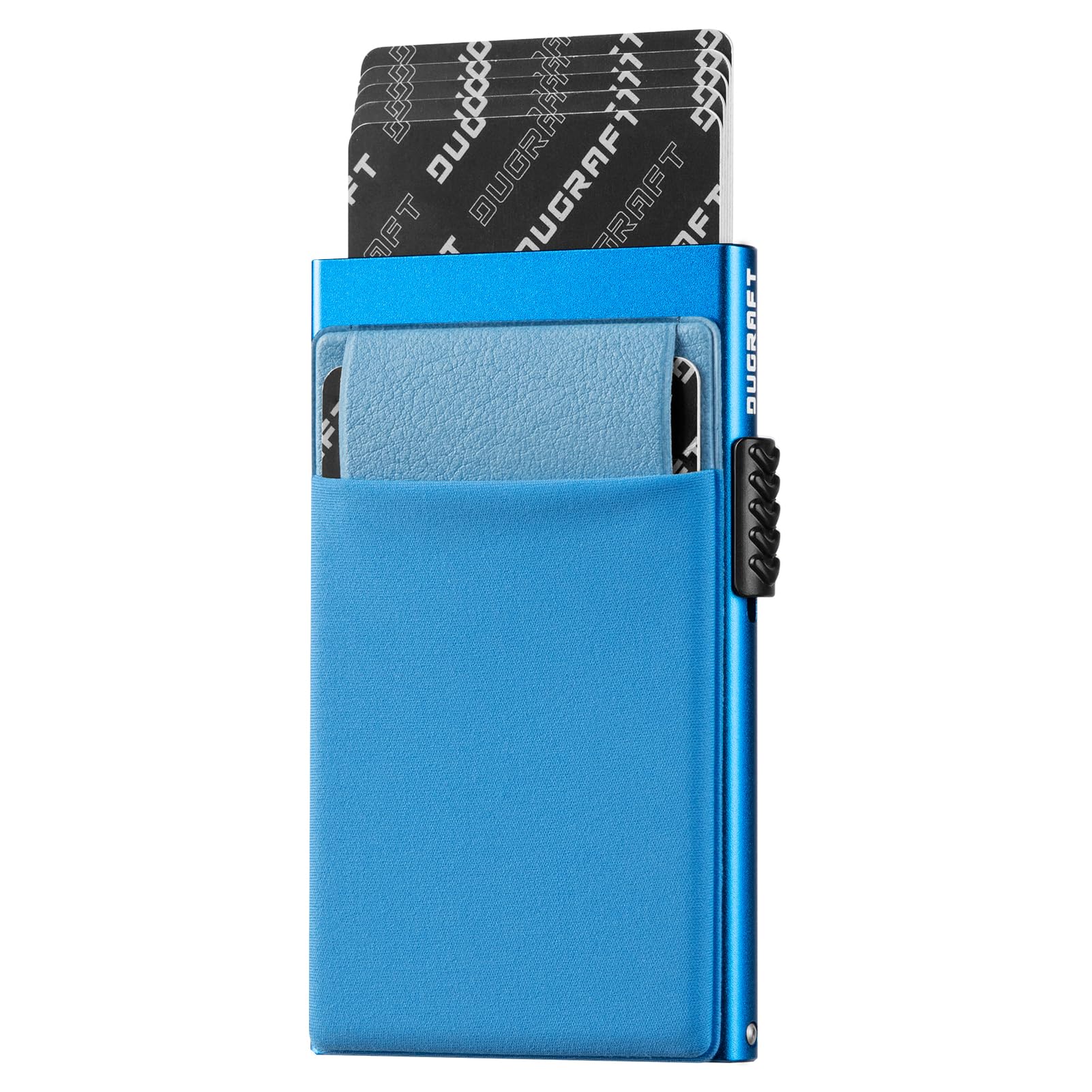 DUGRAFT Porta Carte con Tasca per Soldi, Minimalista da Uomo Sottile in Alluminio Metallo Pop-Up Portafoglio con Confezione Regalo, Contiene 5 Carte e Contanti