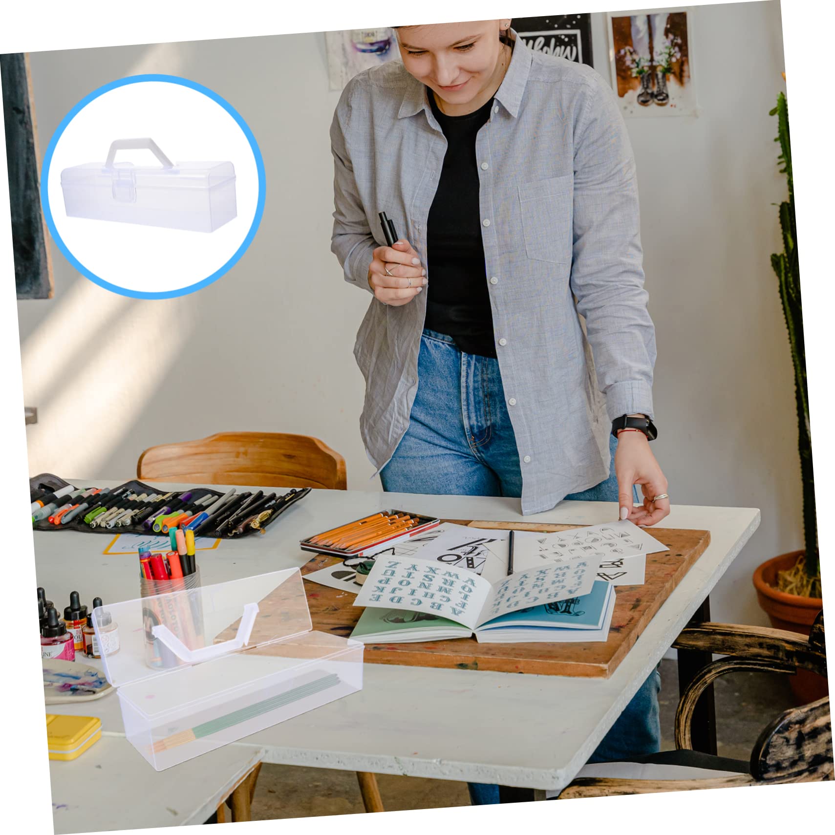 ERINGOGO 2 Pcs Transparent Storage Box for Calligraphy Tools Lightweight and Portable Art Supply Organizer Durable Design for Easy Viewing and Convenient Use