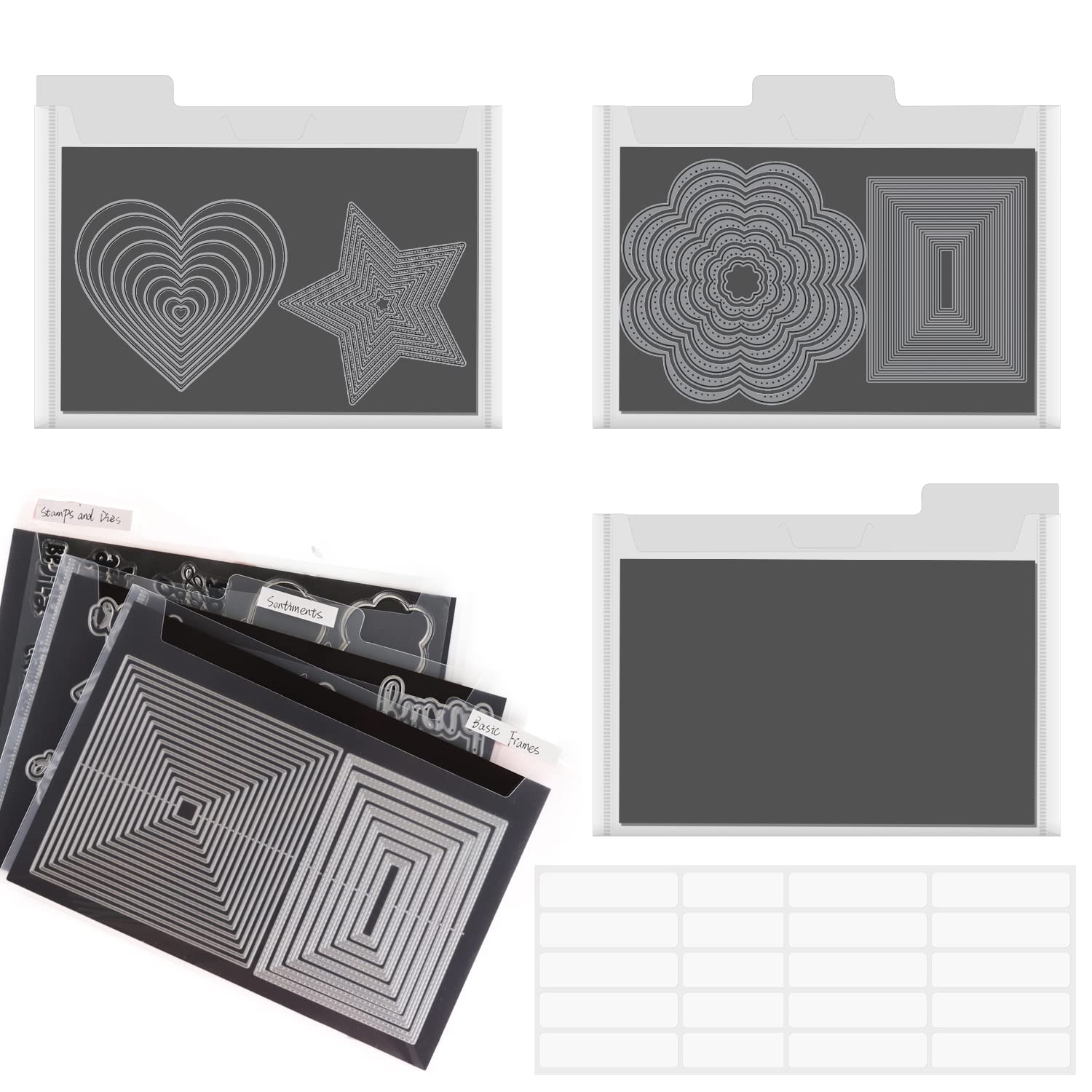 22 Pcs/Set 6 Rubber Magnetic SheetsThickness0.8mmDouble-Sided Magnetic Sheets,6 Clear Stamp Die Storage Pockets 10 Label StickerEnvelope Case Cutting