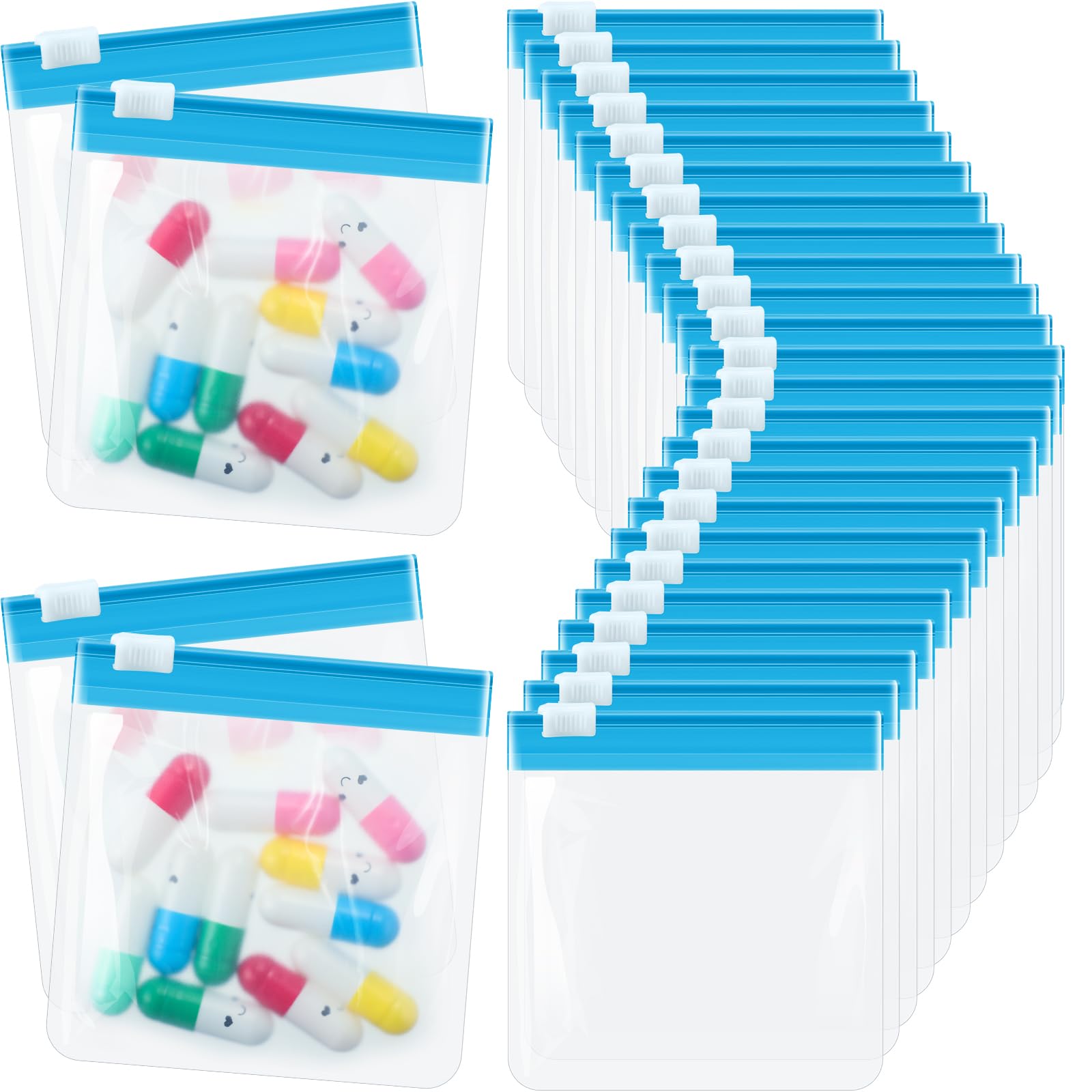 Photo 1 of 24 Pieces Pill Pouch Bags Zippered Set Reusable Translucent Medicine Organizer Sealing Travel Plastic Bags with Slide Lock for Storage(Light Blue)