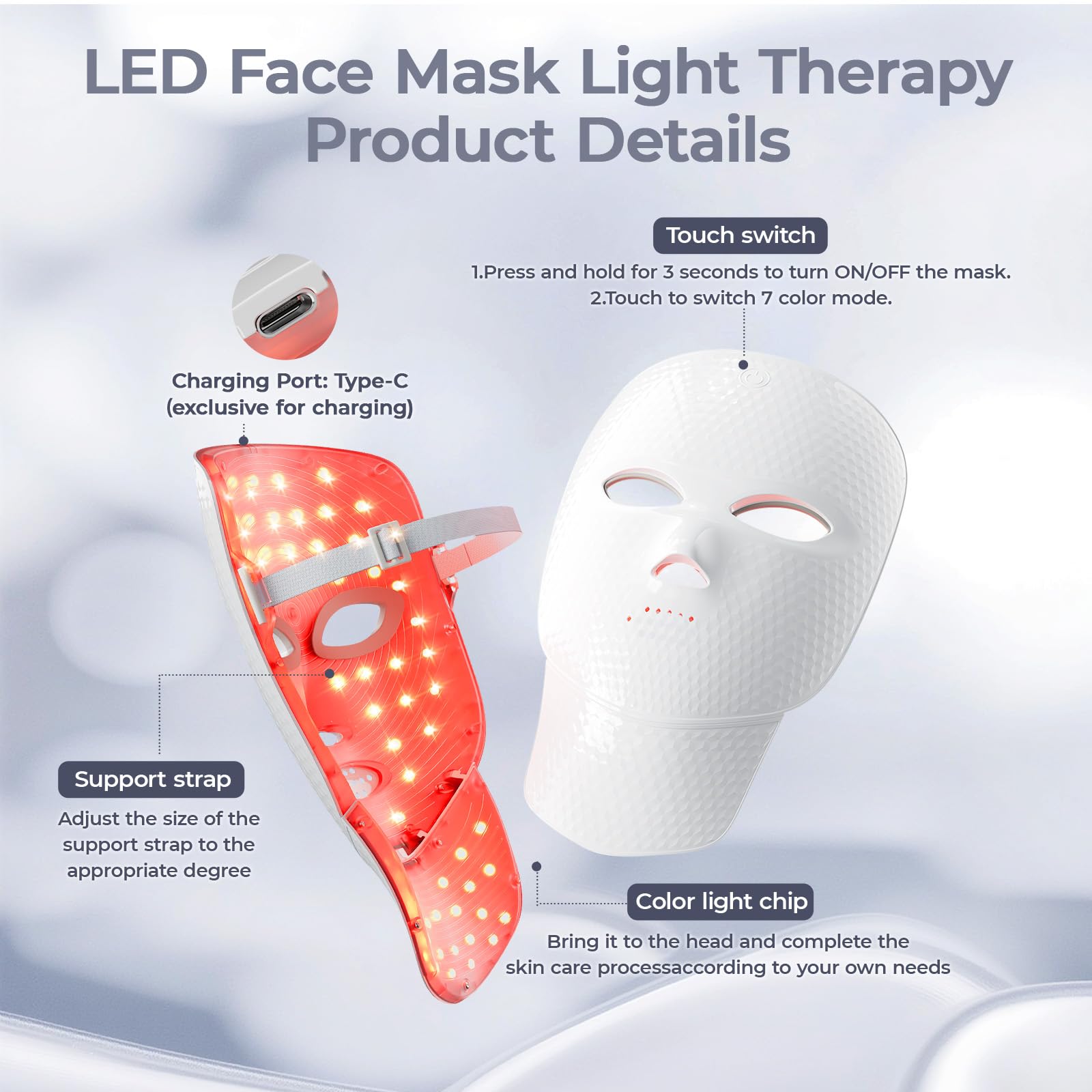 ONLUKY Red Light Therapy for Face & Neck mask Treatment for Wrinkles & Acne